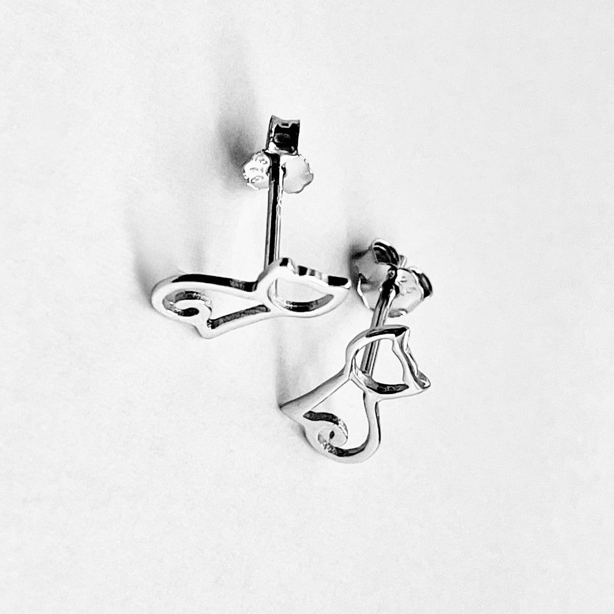 925 Sterling Silver Cut Out Cat Stud Earring | Delicate Kitty Silver Earrings