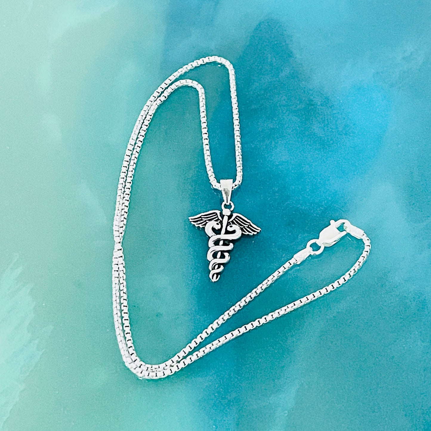 Sterling Silver Caduceus Necklace – Medical Symbol Doctor Nurse EMT Silver Pendant