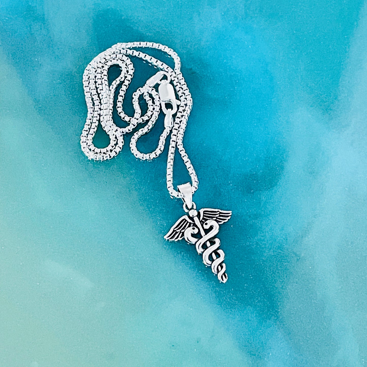 Sterling Silver Caduceus Necklace – Medical Symbol Doctor Nurse EMT Silver Pendant