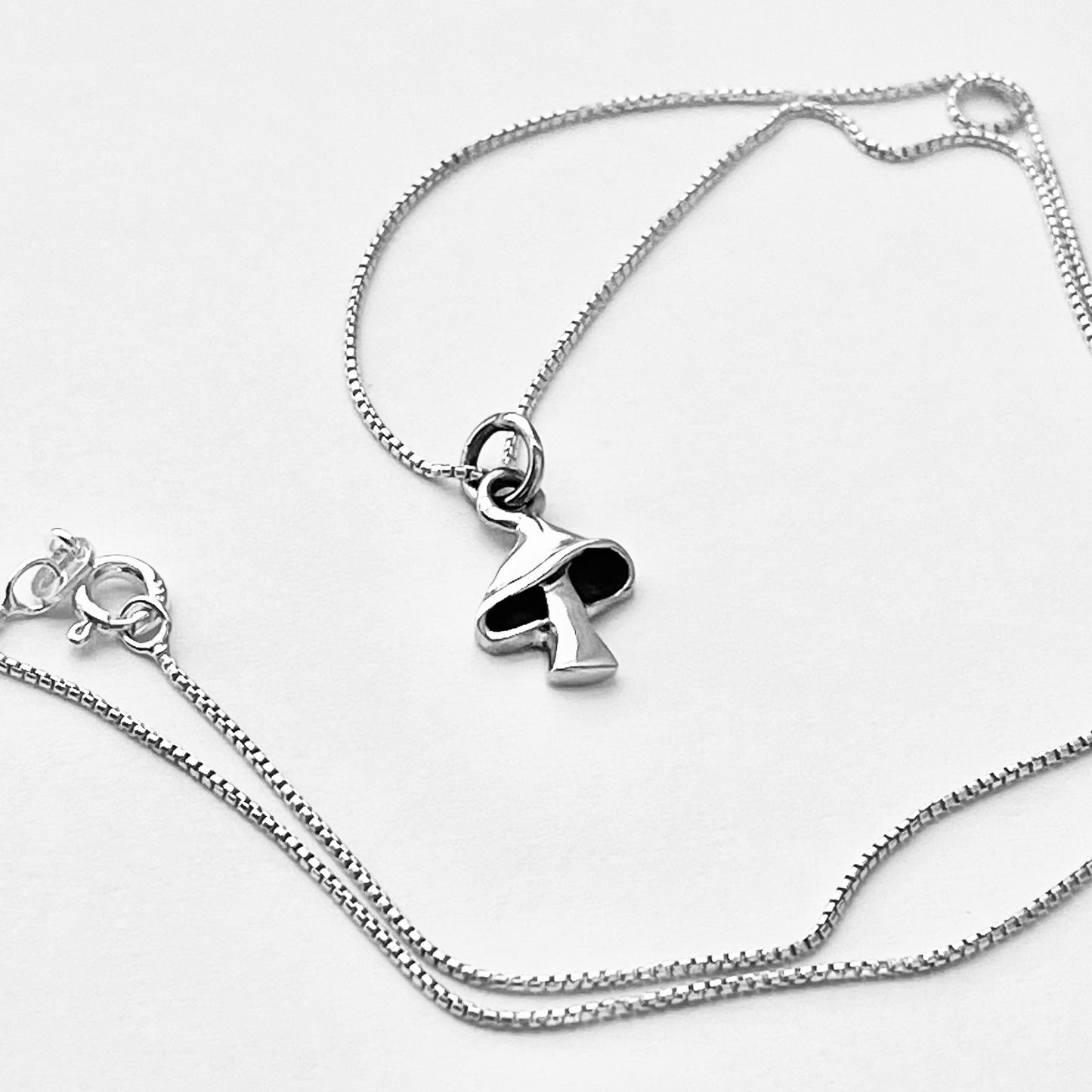 925 Sterling Silver Little Mushroom Necklace | Fungus Pendant & Lucky Silver Chain