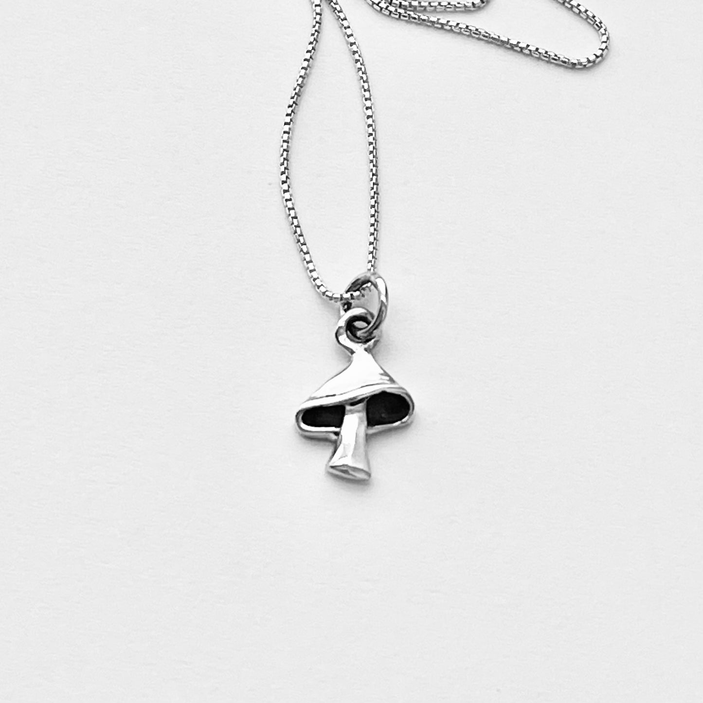 925 Sterling Silver Little Mushroom Necklace | Fungus Pendant & Lucky Silver Chain