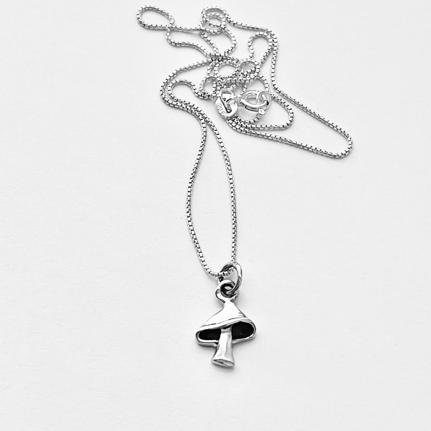 925 Sterling Silver Little Mushroom Necklace | Fungus Pendant & Lucky Silver Chain