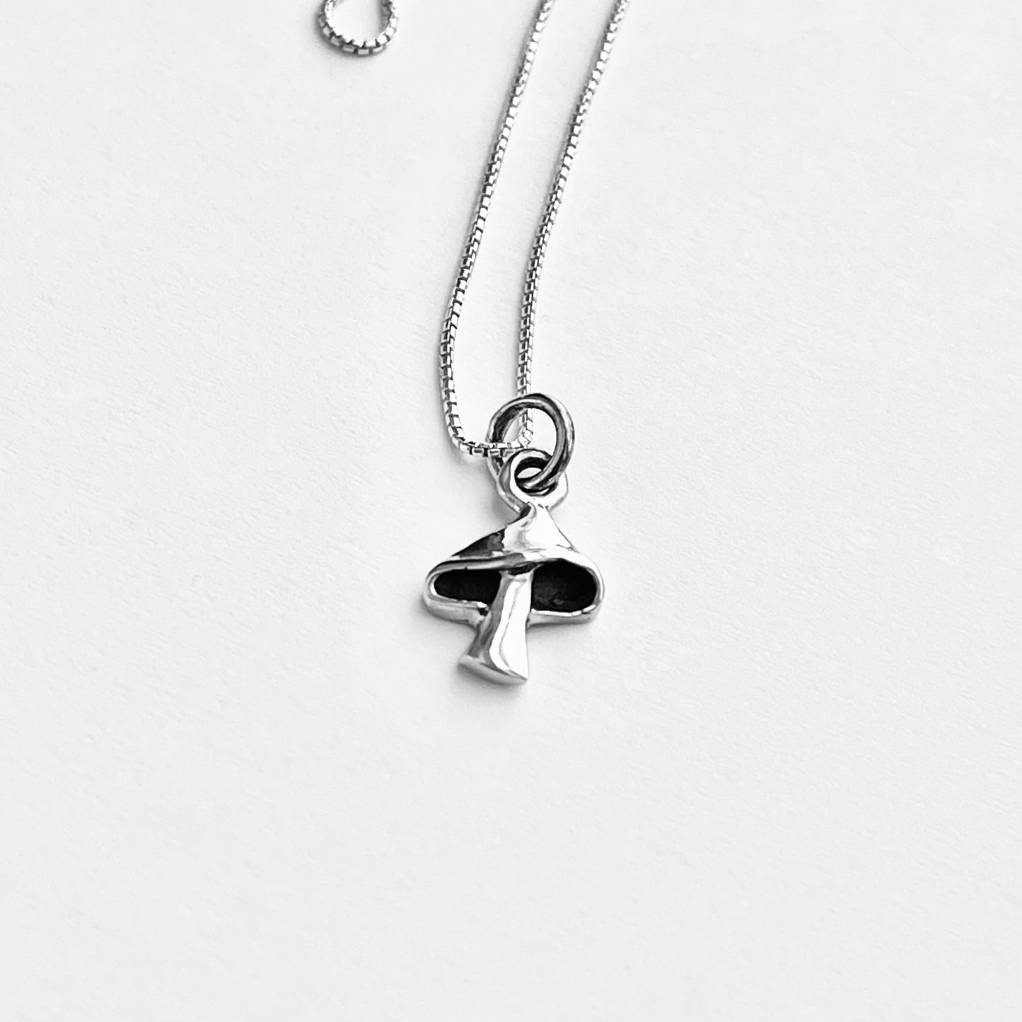 925 Sterling Silver Little Mushroom Necklace | Fungus Pendant & Lucky Silver Chain