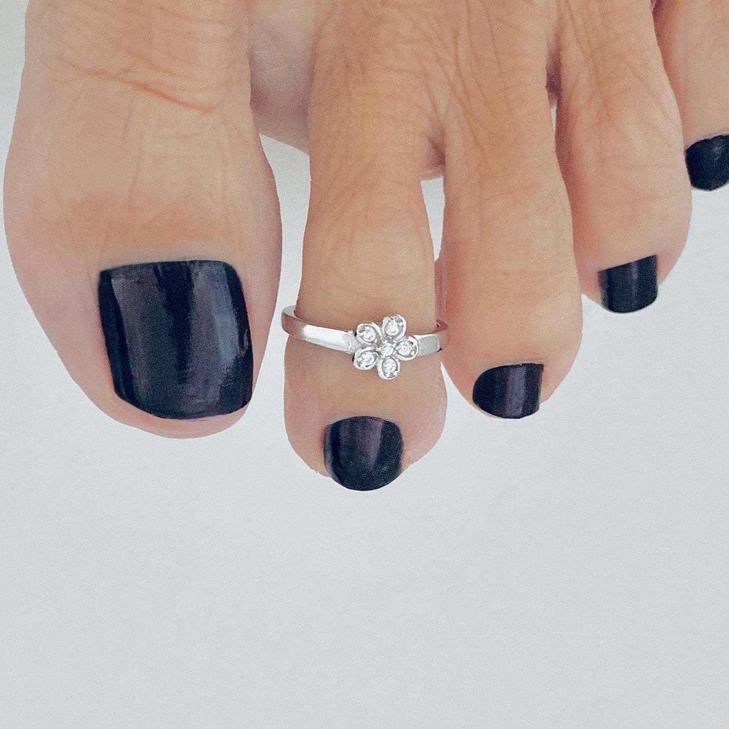 Sterling Silver CZ Plumeria Toe Ring – Dainty Hawaiian Flower Midi Pinky Rings