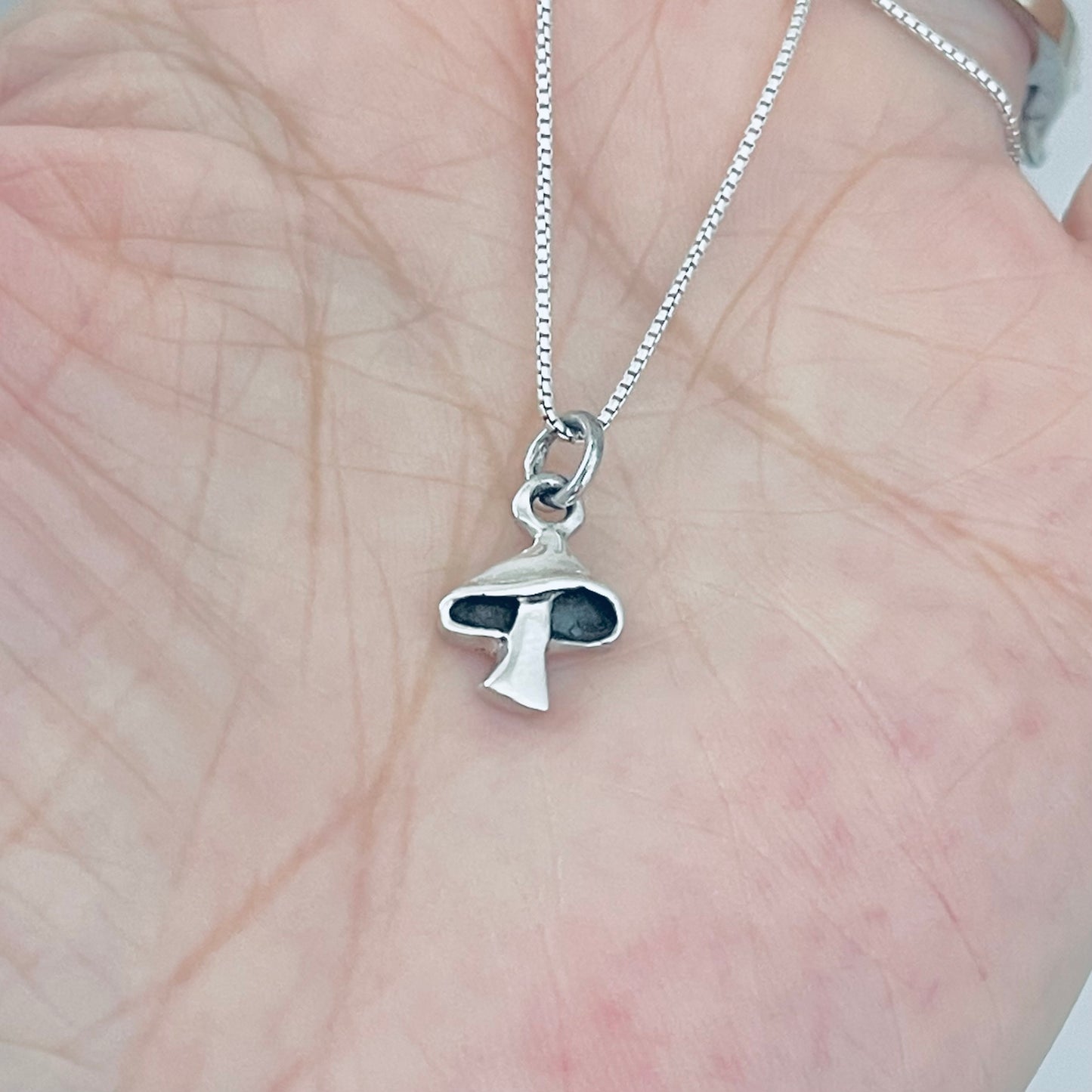 925 Sterling Silver Little Mushroom Necklace | Fungus Pendant & Lucky Silver Chain