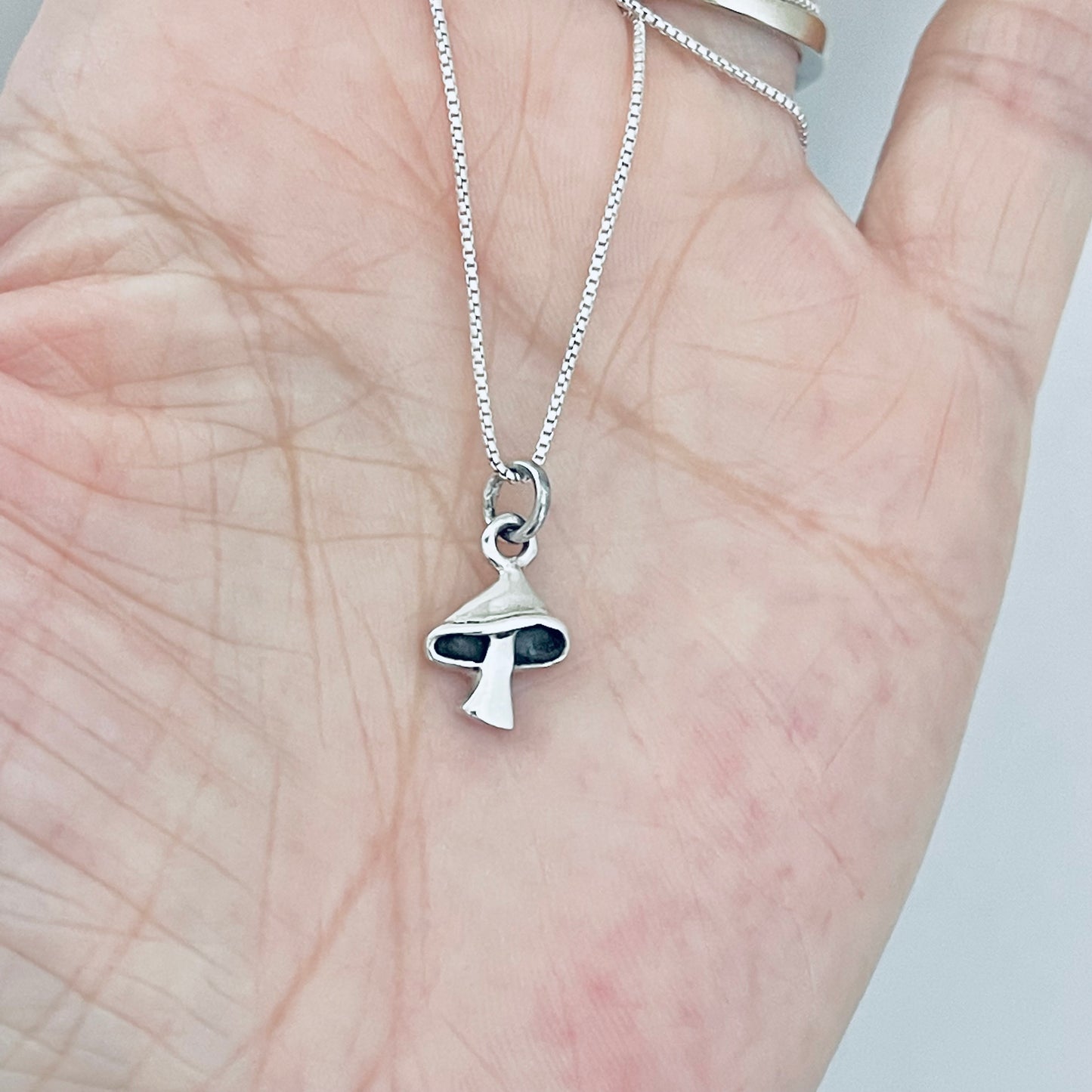 925 Sterling Silver Little Mushroom Necklace | Fungus Pendant & Lucky Silver Chain