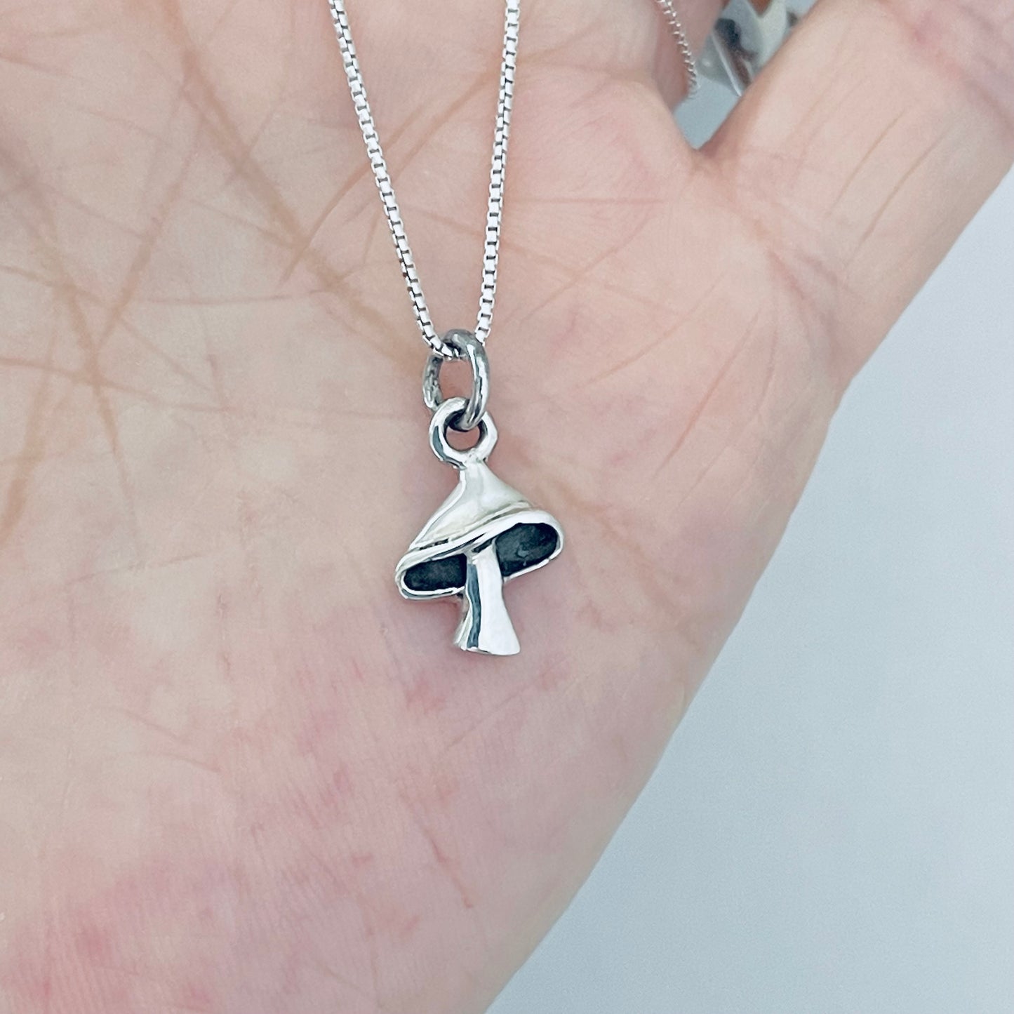 925 Sterling Silver Little Mushroom Necklace | Fungus Pendant & Lucky Silver Chain