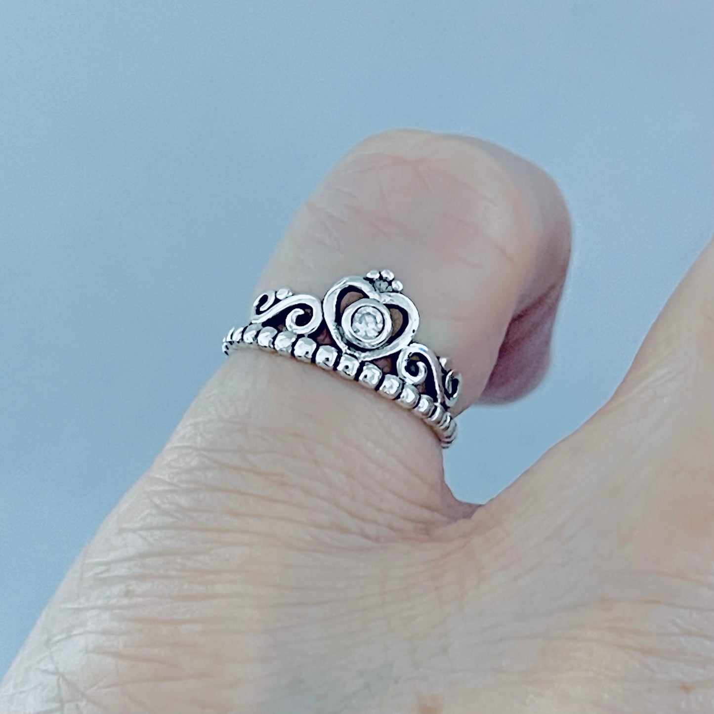 925 Sterling Silver Victorian CZ Crown Toe Ring | Queen Princess Silver Rings