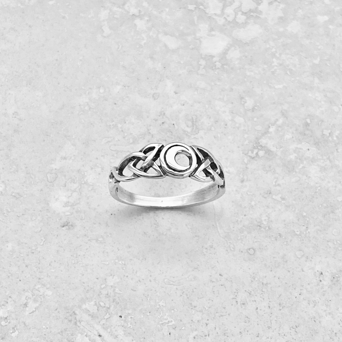 Sterling Silver Celtic and Little Crescent Moon Ring, Celestial Silver Rings, Celtics