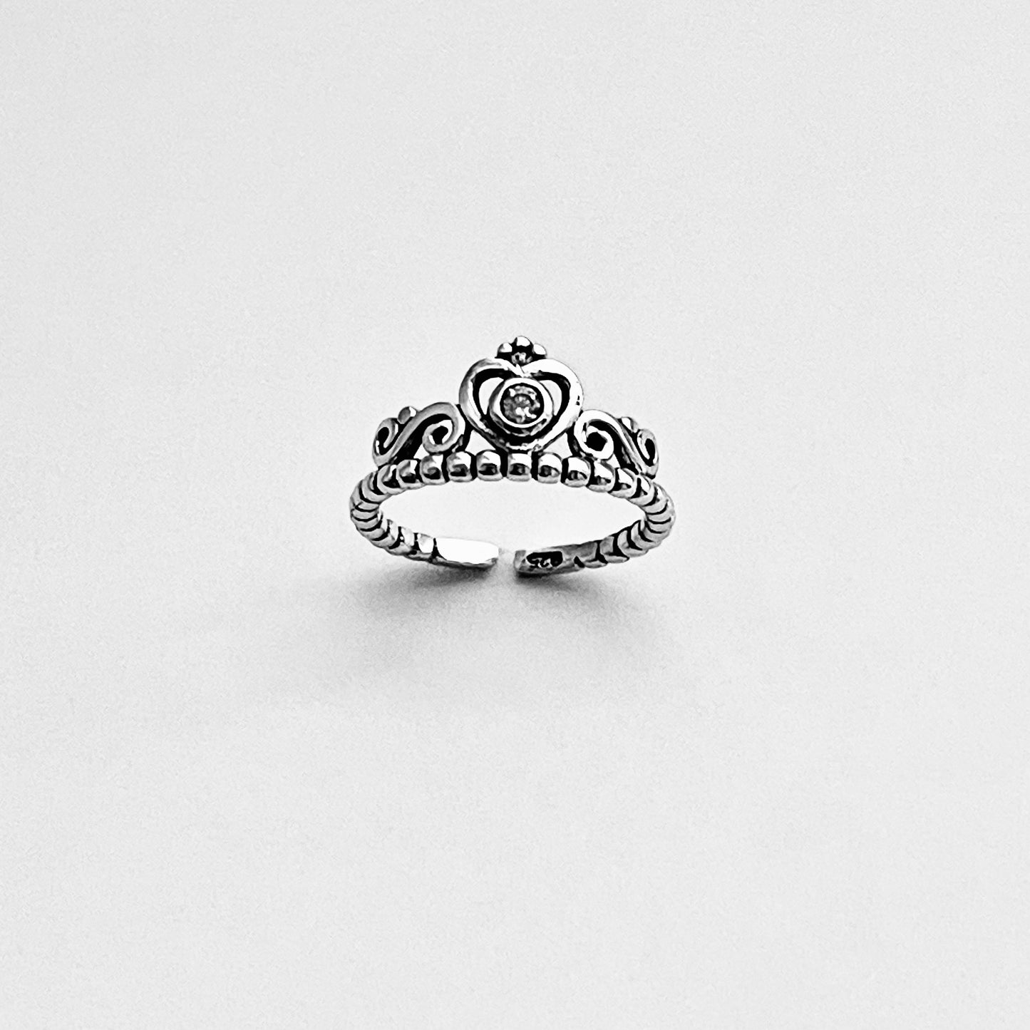 925 Sterling Silver Victorian CZ Crown Toe Ring | Queen Princess Silver Rings