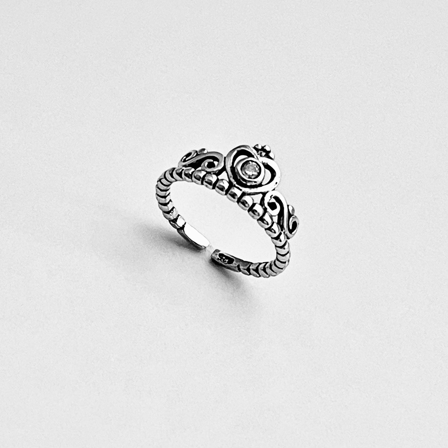 925 Sterling Silver Victorian CZ Crown Toe Ring | Queen Princess Silver Rings
