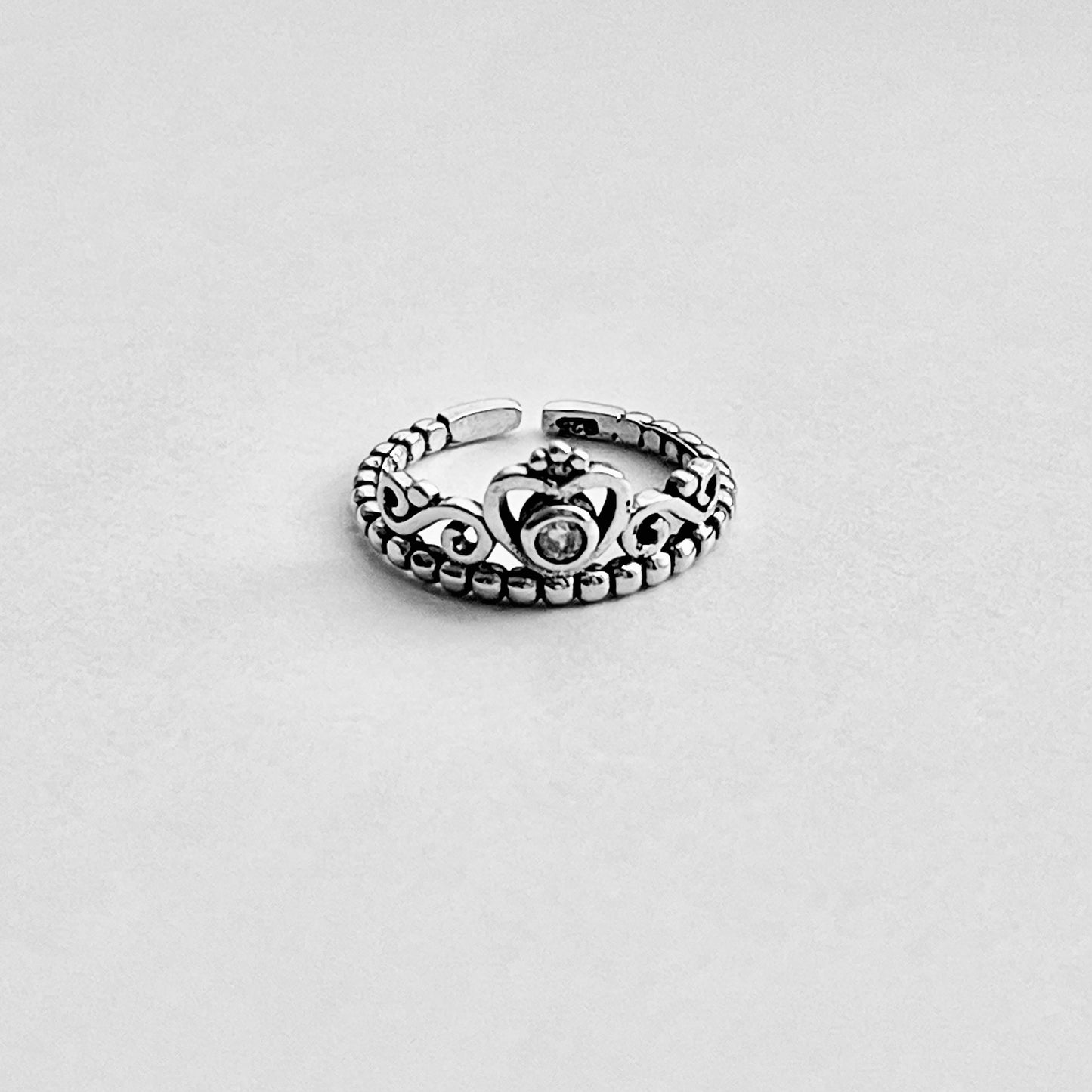 925 Sterling Silver Victorian CZ Crown Toe Ring | Queen Princess Silver Rings