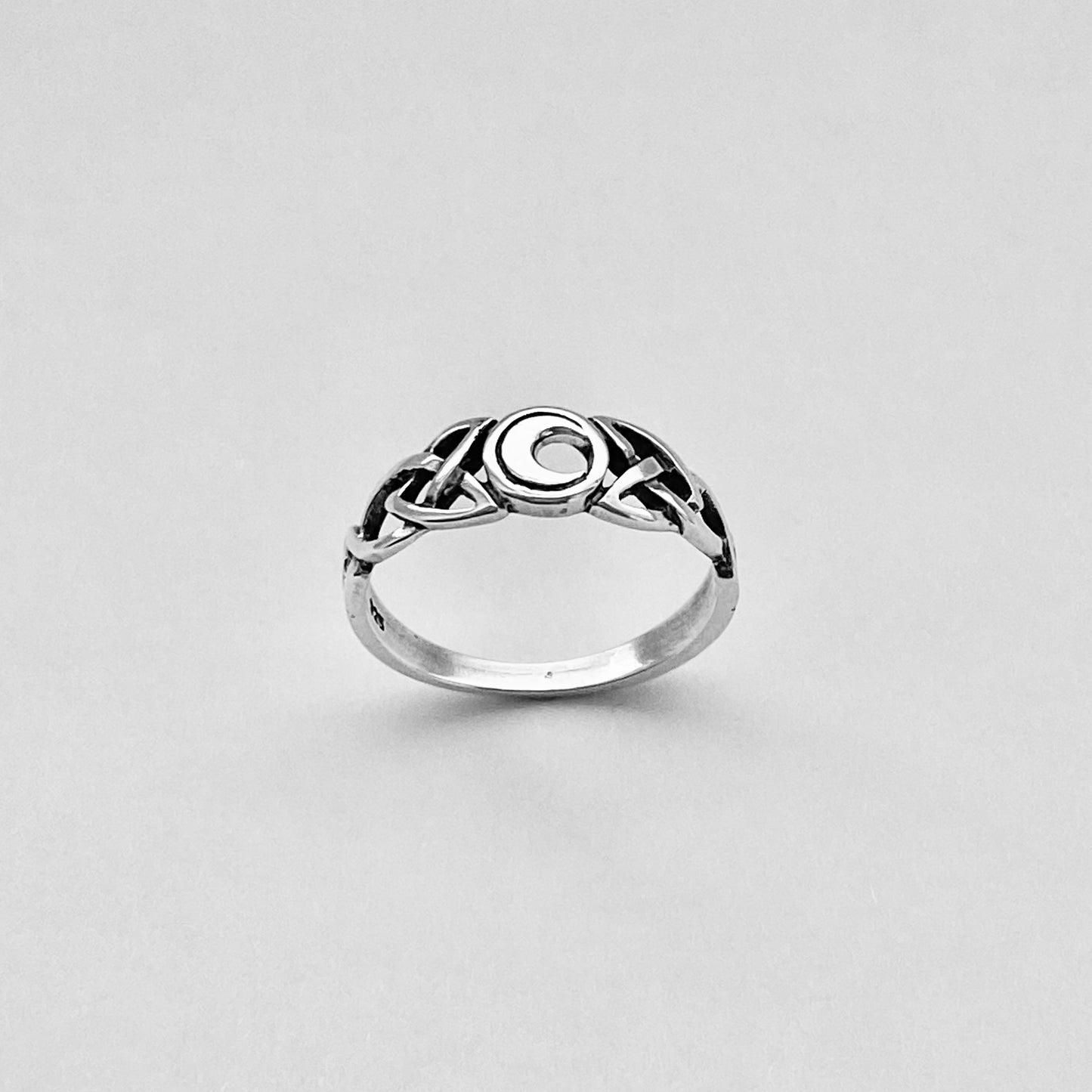 Sterling Silver Celtic and Little Crescent Moon Ring, Celestial Silver Rings, Celtics