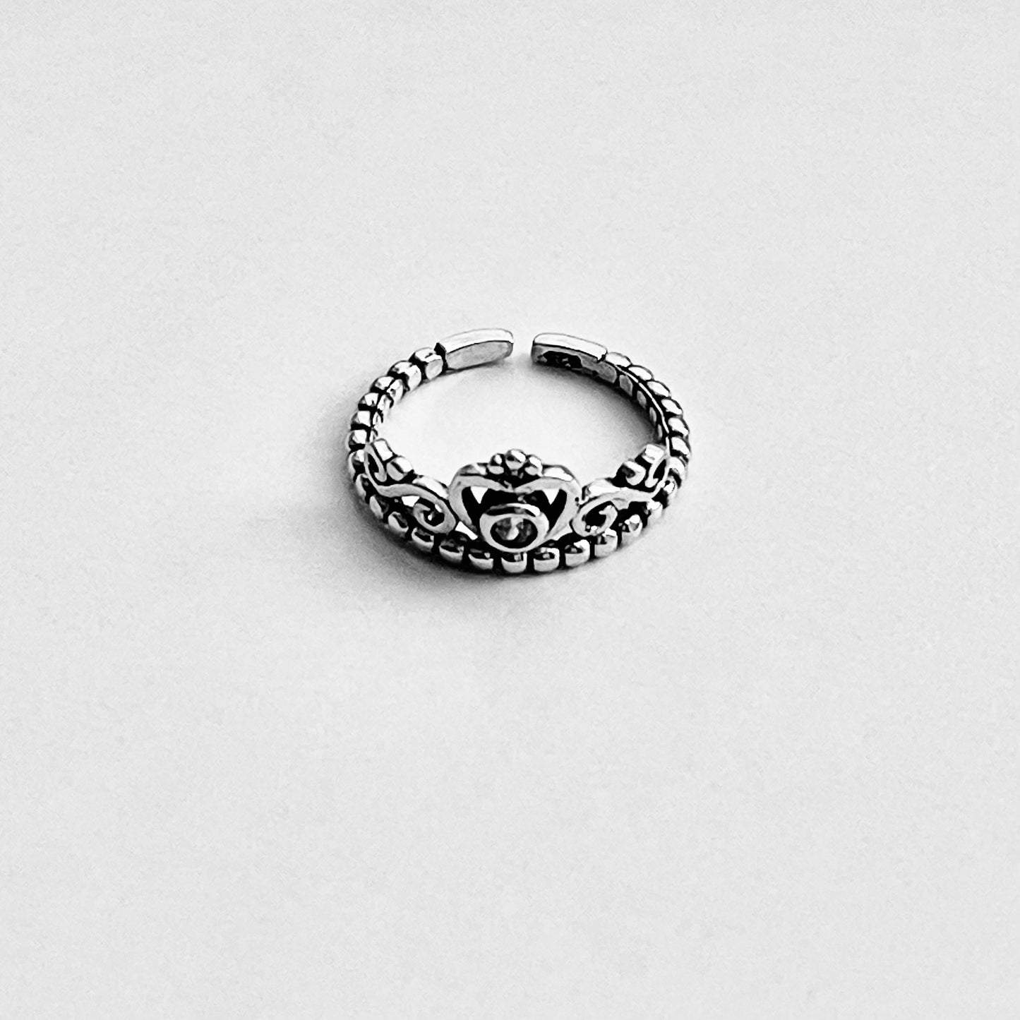 925 Sterling Silver Victorian CZ Crown Toe Ring | Queen Princess Silver Rings