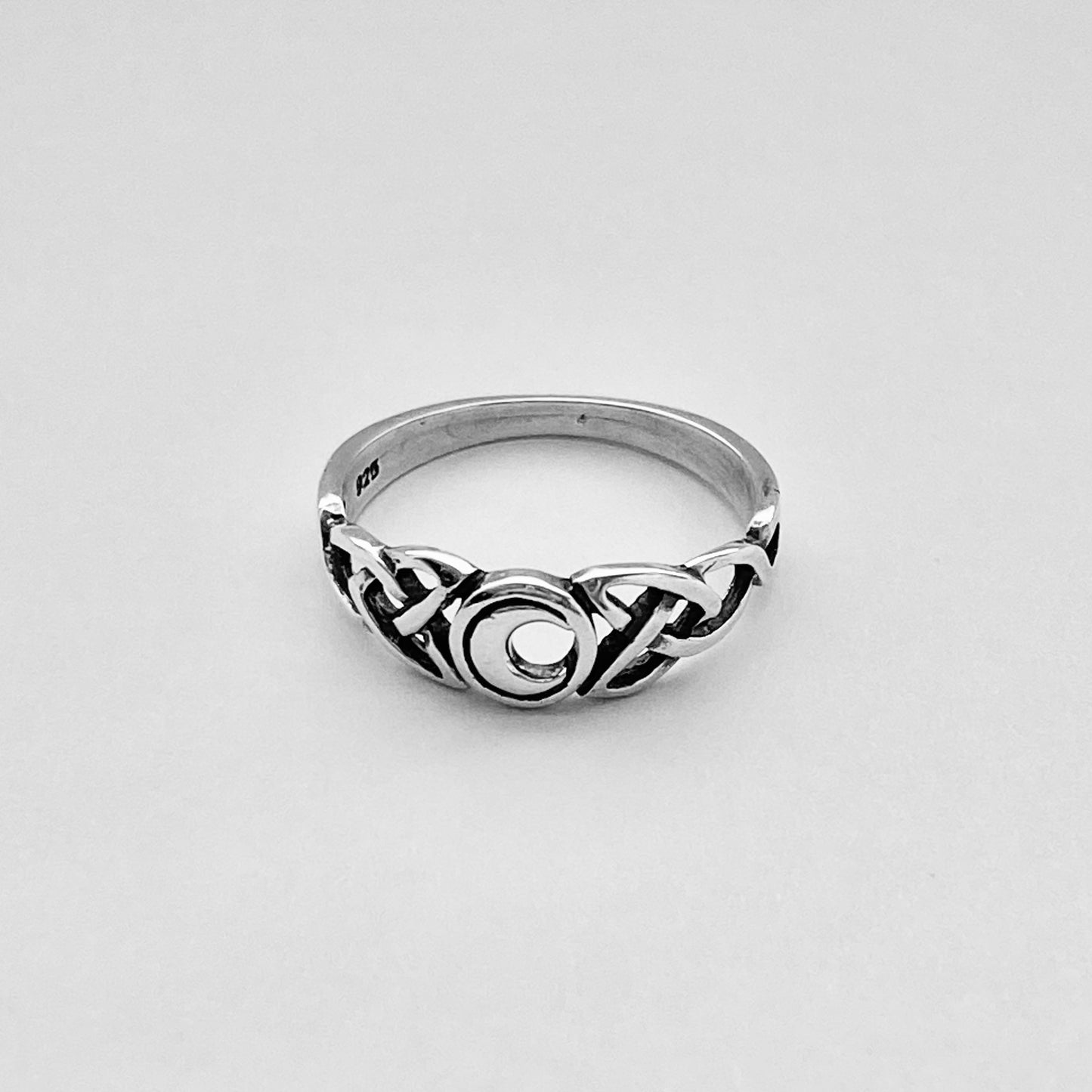 Sterling Silver Celtic and Little Crescent Moon Ring, Celestial Silver Rings, Celtics