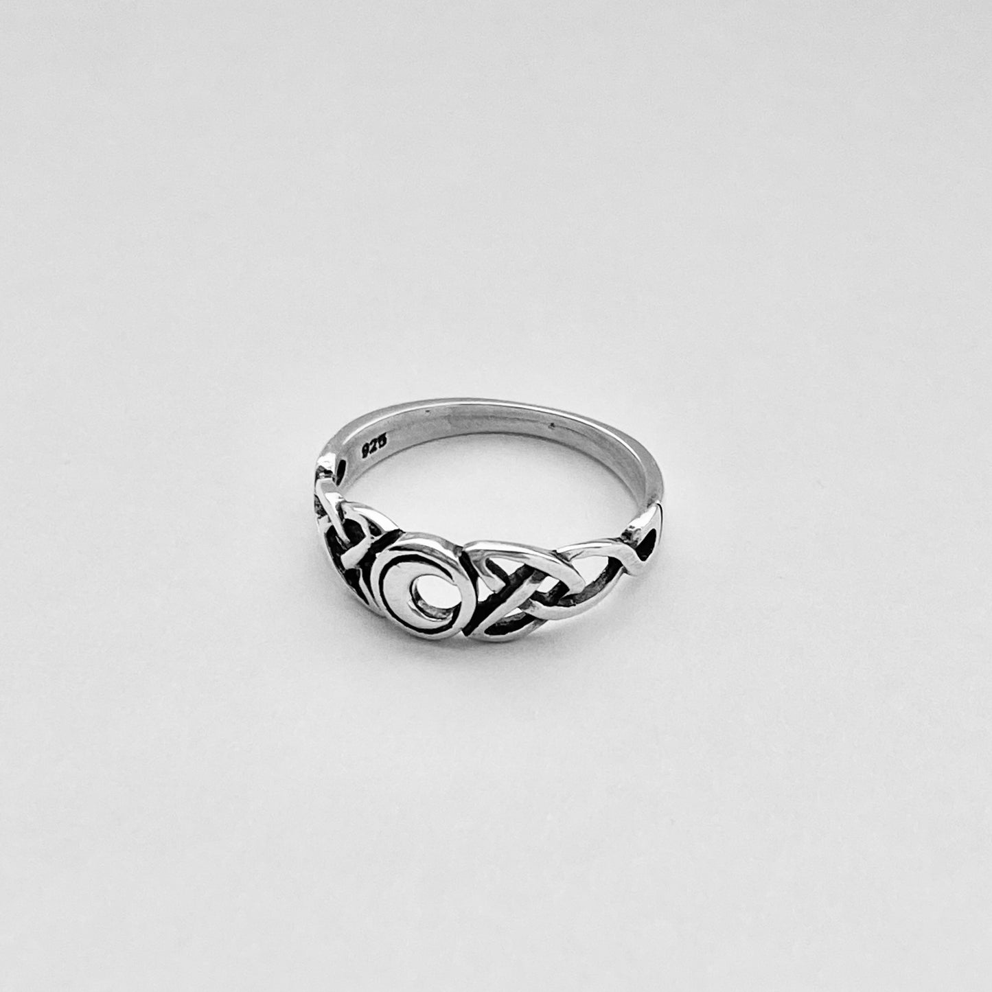 Sterling Silver Celtic and Little Crescent Moon Ring, Celestial Silver Rings, Celtics