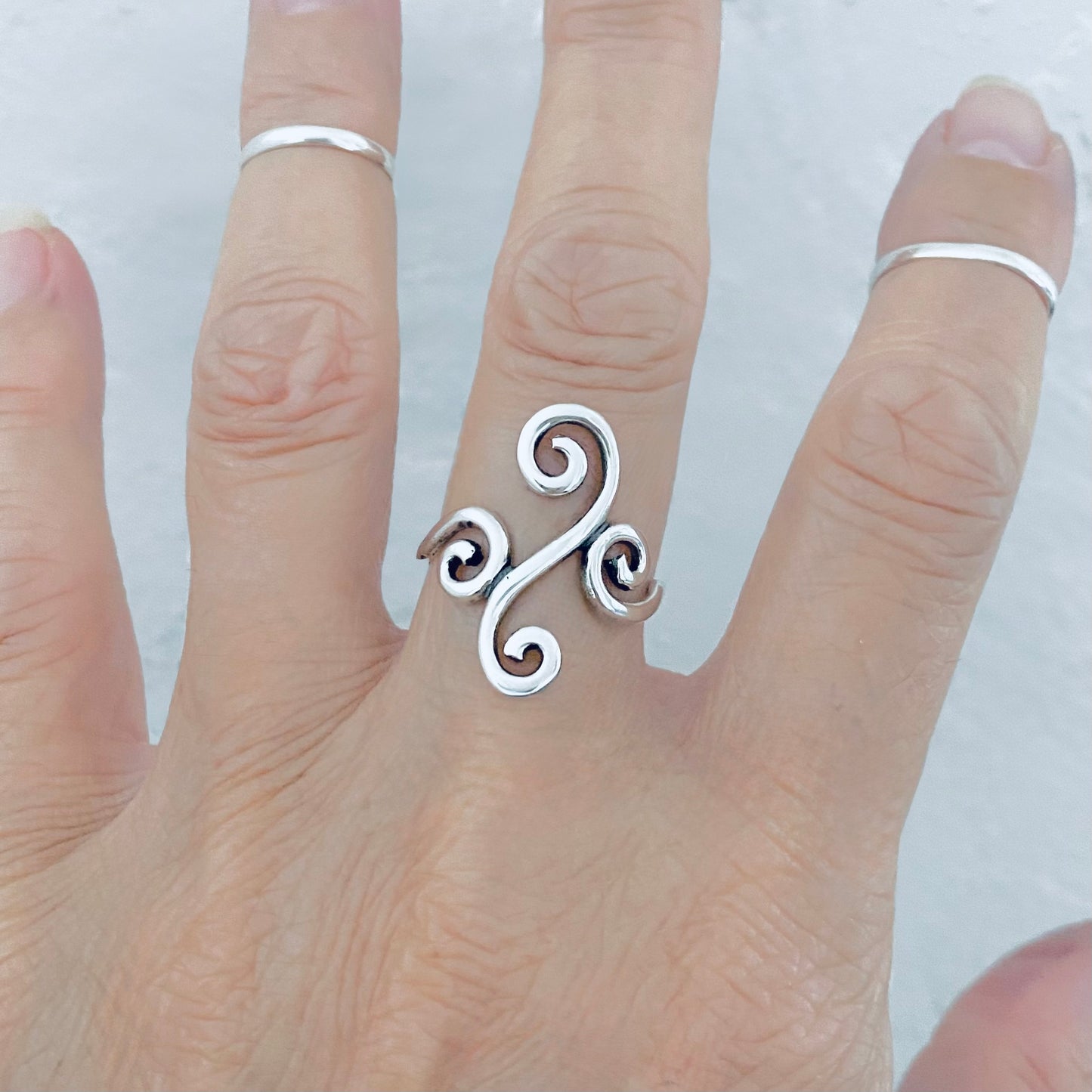 Sterling Silver Long Multiple Swirl Ring, Statement Spiral Rings, Swirls Jewelry