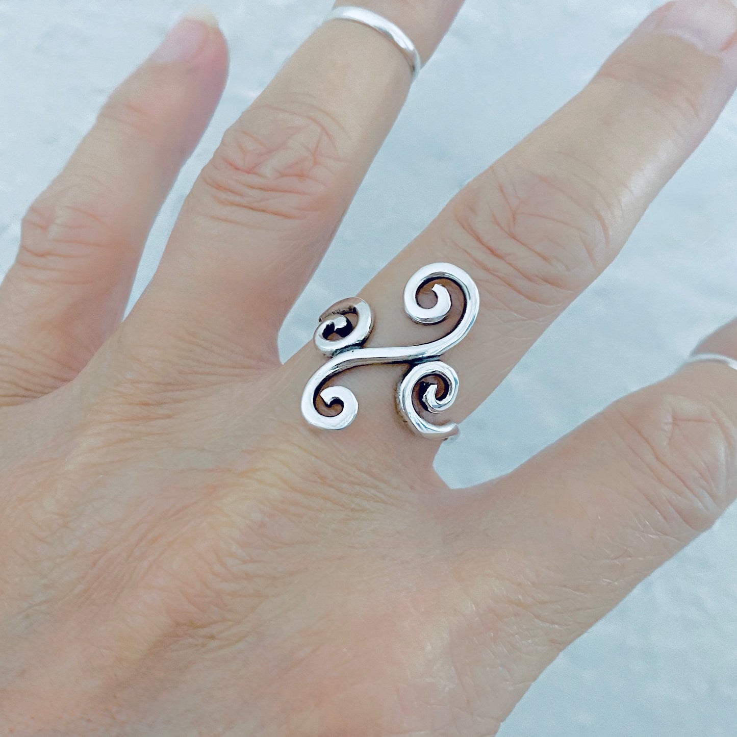 Sterling Silver Long Multiple Swirl Ring, Statement Spiral Rings, Swirls Jewelry