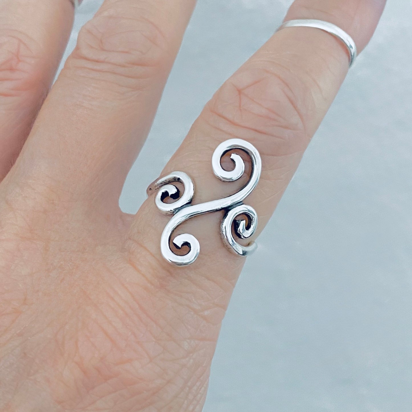 Sterling Silver Long Multiple Swirl Ring, Statement Spiral Rings, Swirls Jewelry