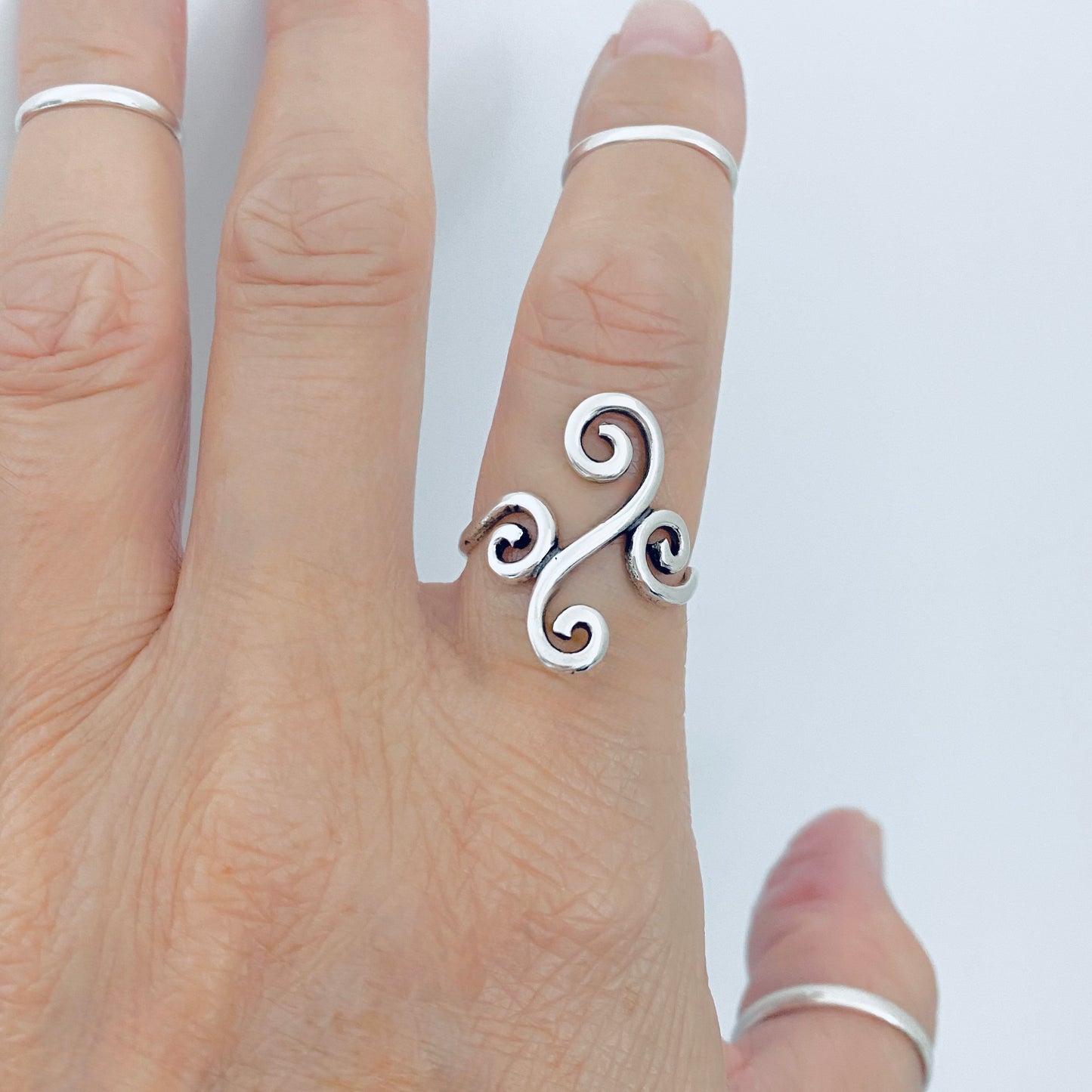 Sterling Silver Long Multiple Swirl Ring, Statement Spiral Rings, Swirls Jewelry