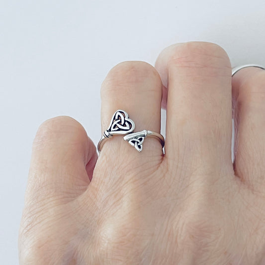 Sterling Silver Delicate Wraparound Triquetra Heart Key Ring, Silver Rings, Love Keys, Celtic Knots