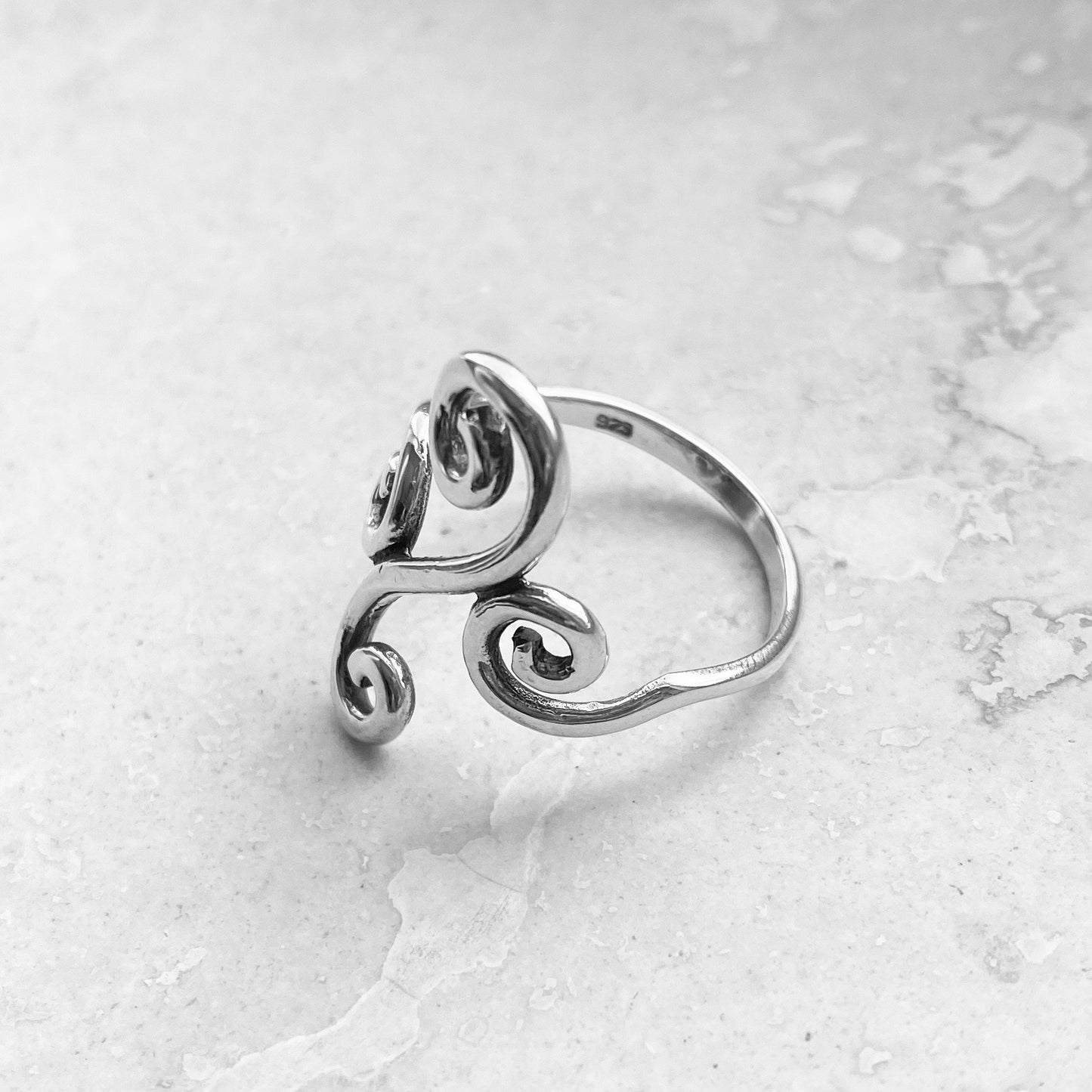 Sterling Silver Long Multiple Swirl Ring, Statement Spiral Rings, Swirls Jewelry