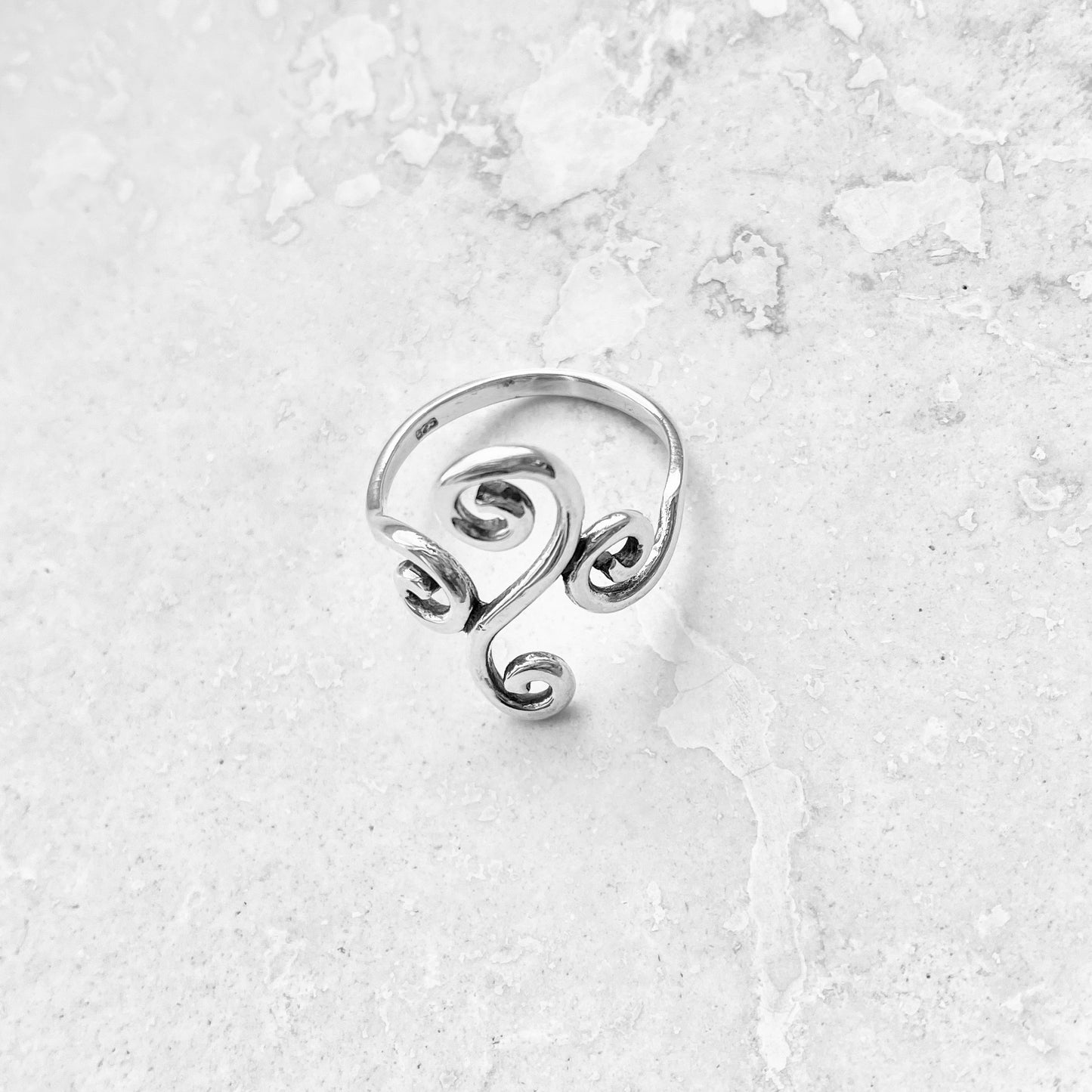 Sterling Silver Long Multiple Swirl Ring, Statement Spiral Rings, Swirls Jewelry