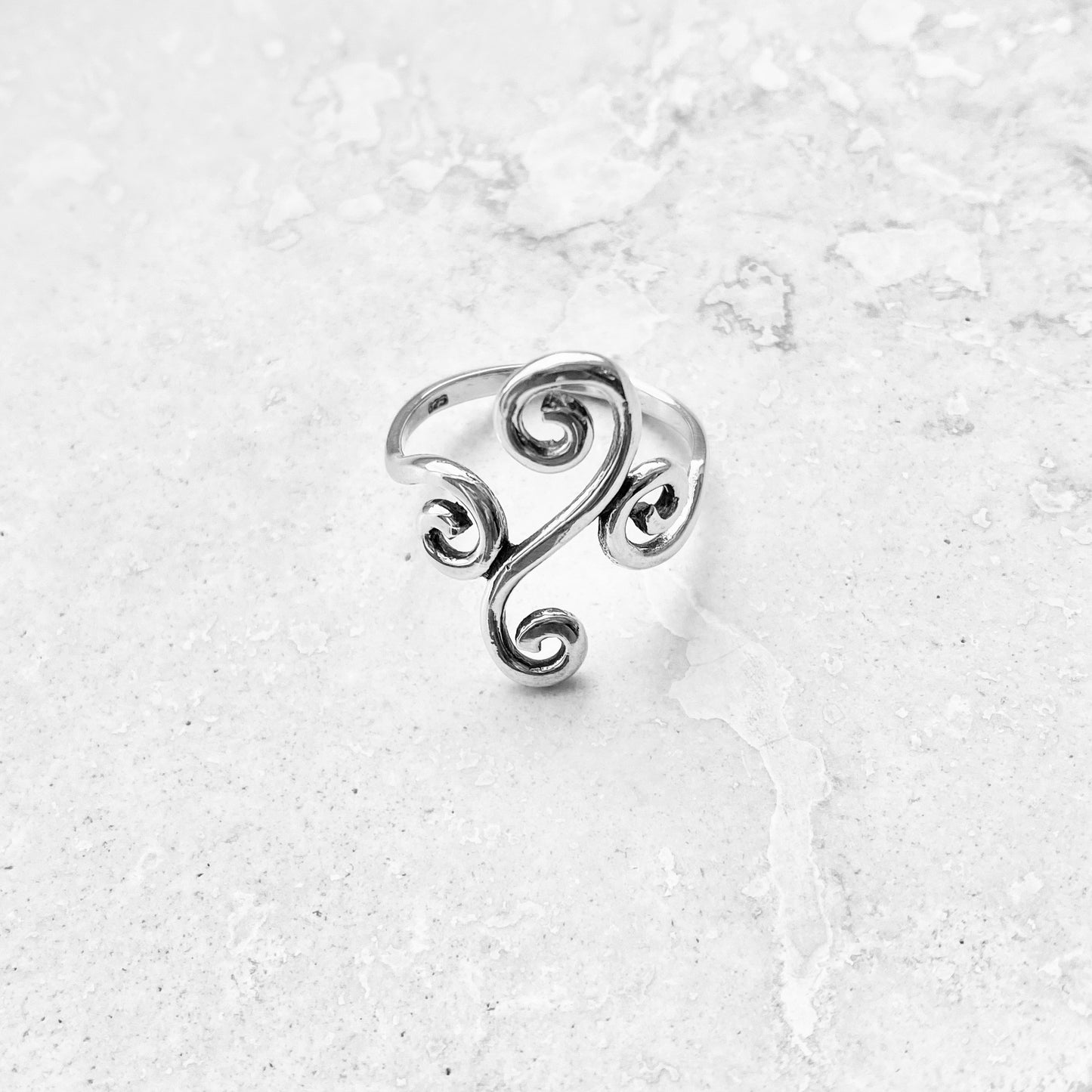 Sterling Silver Long Multiple Swirl Ring, Statement Spiral Rings, Swirls Jewelry