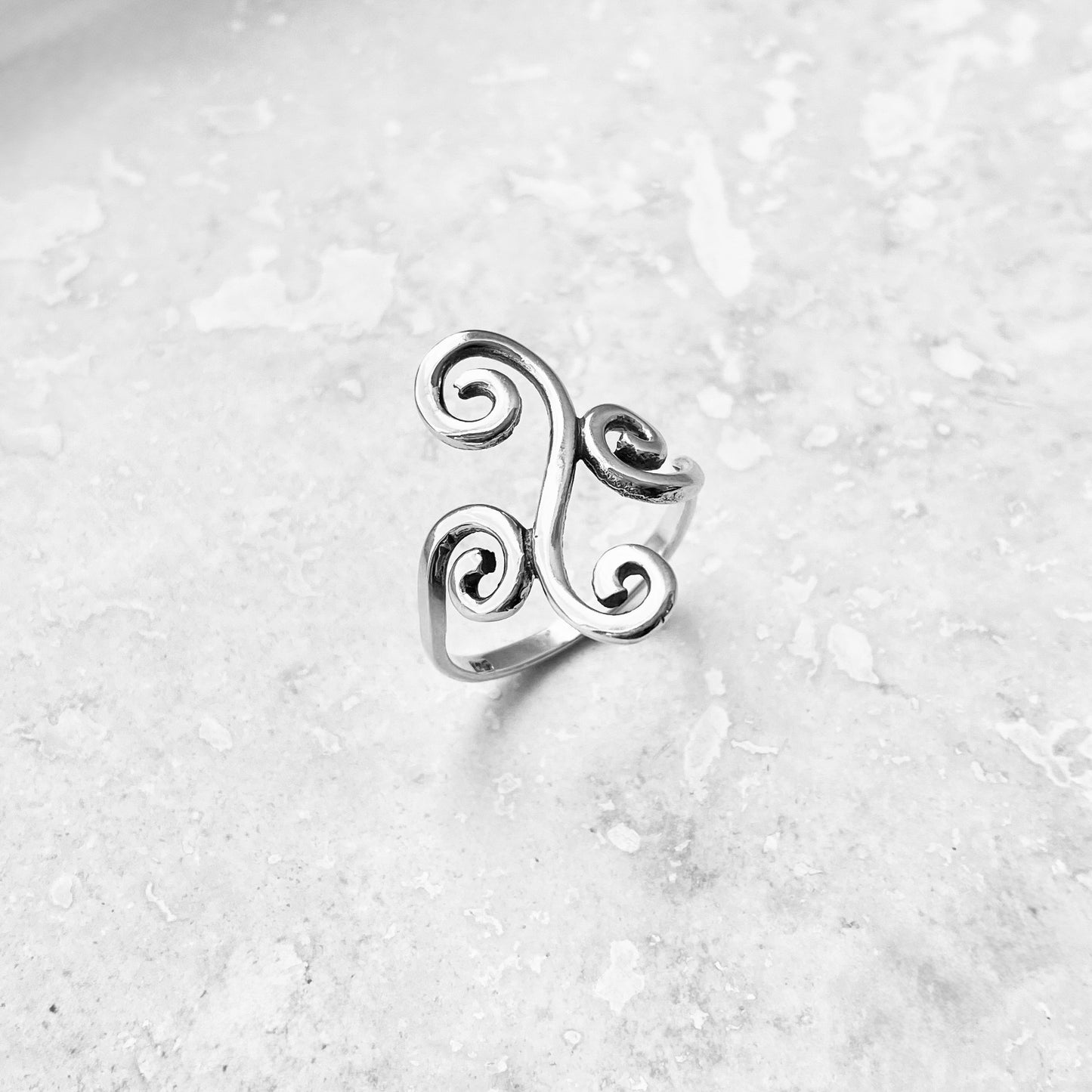 Sterling Silver Long Multiple Swirl Ring, Statement Spiral Rings, Swirls Jewelry