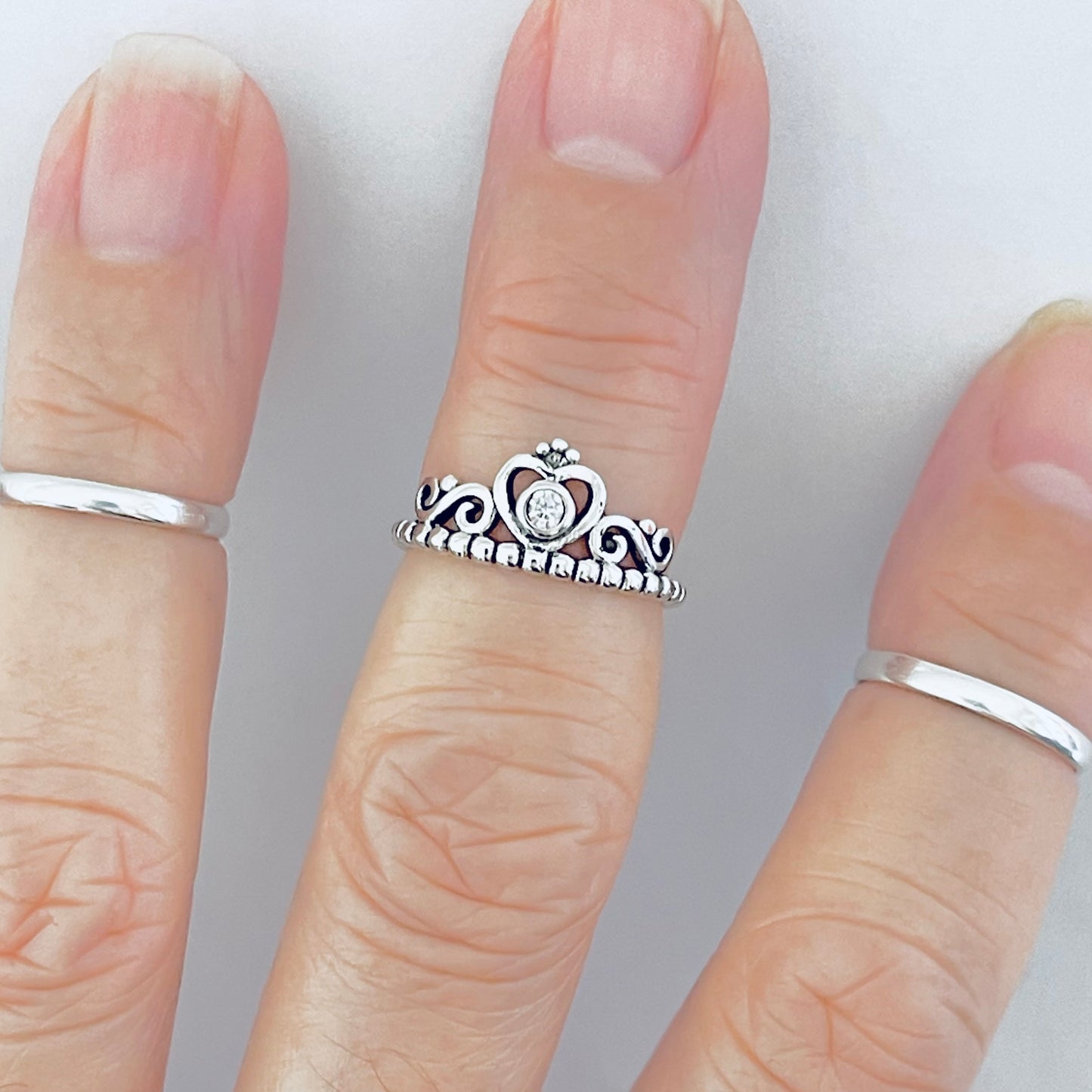 925 Sterling Silver Victorian CZ Crown Toe Ring | Queen Princess Silver Rings