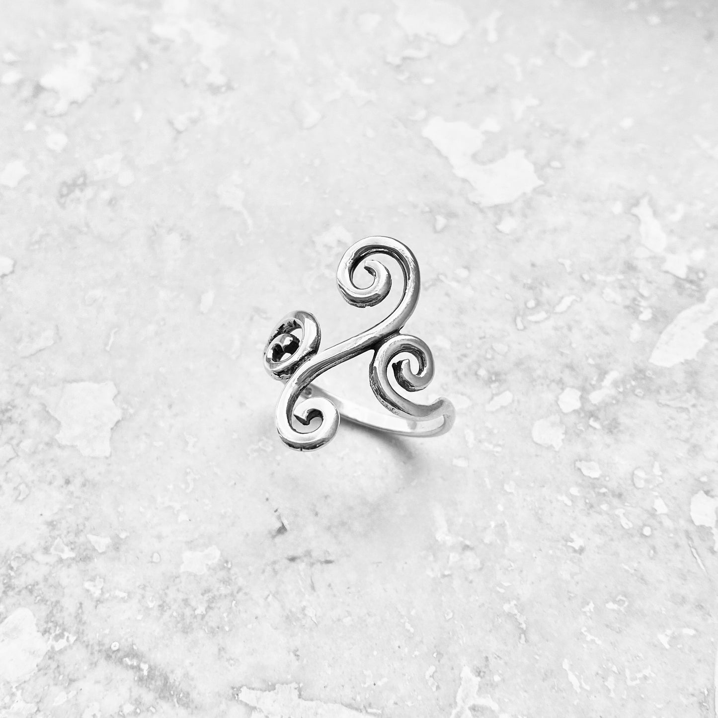 Sterling Silver Long Multiple Swirl Ring, Statement Spiral Rings, Swirls Jewelry