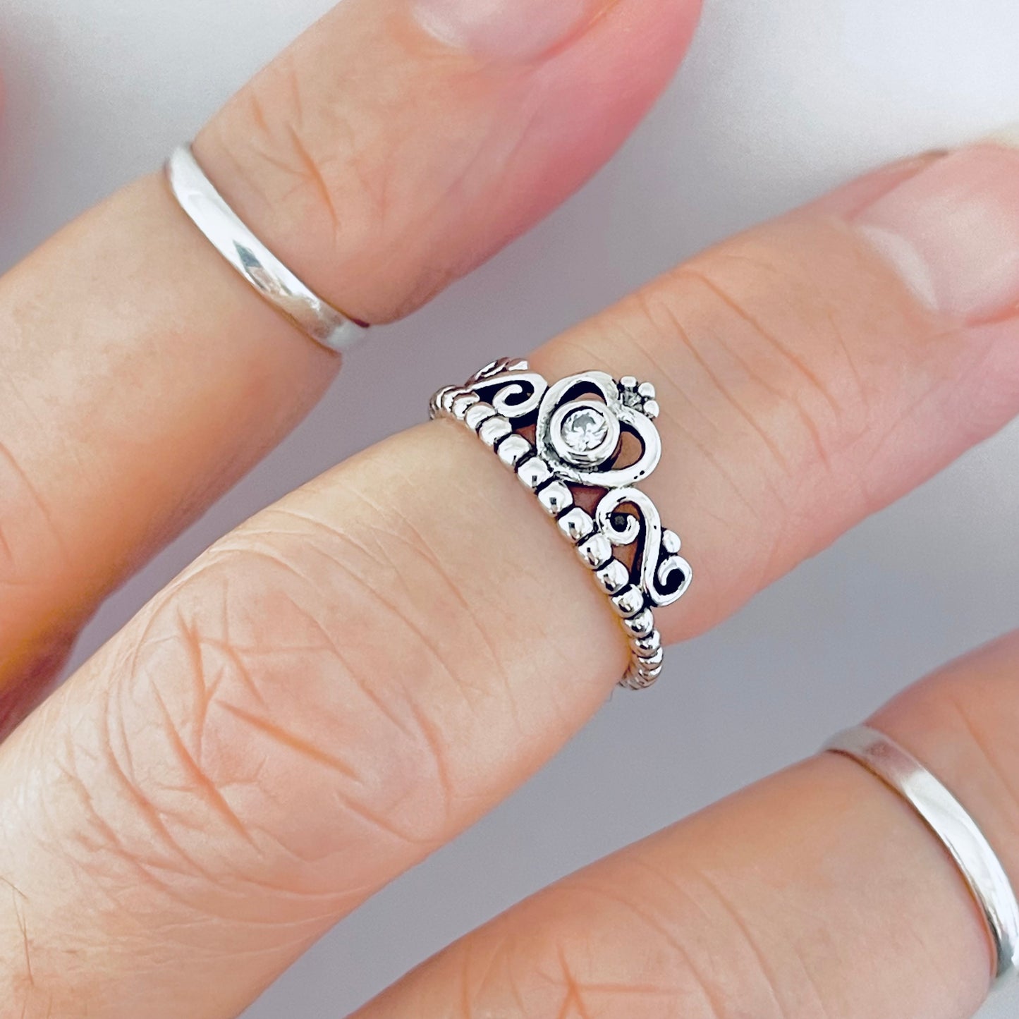 925 Sterling Silver Victorian CZ Crown Toe Ring | Queen Princess Silver Rings