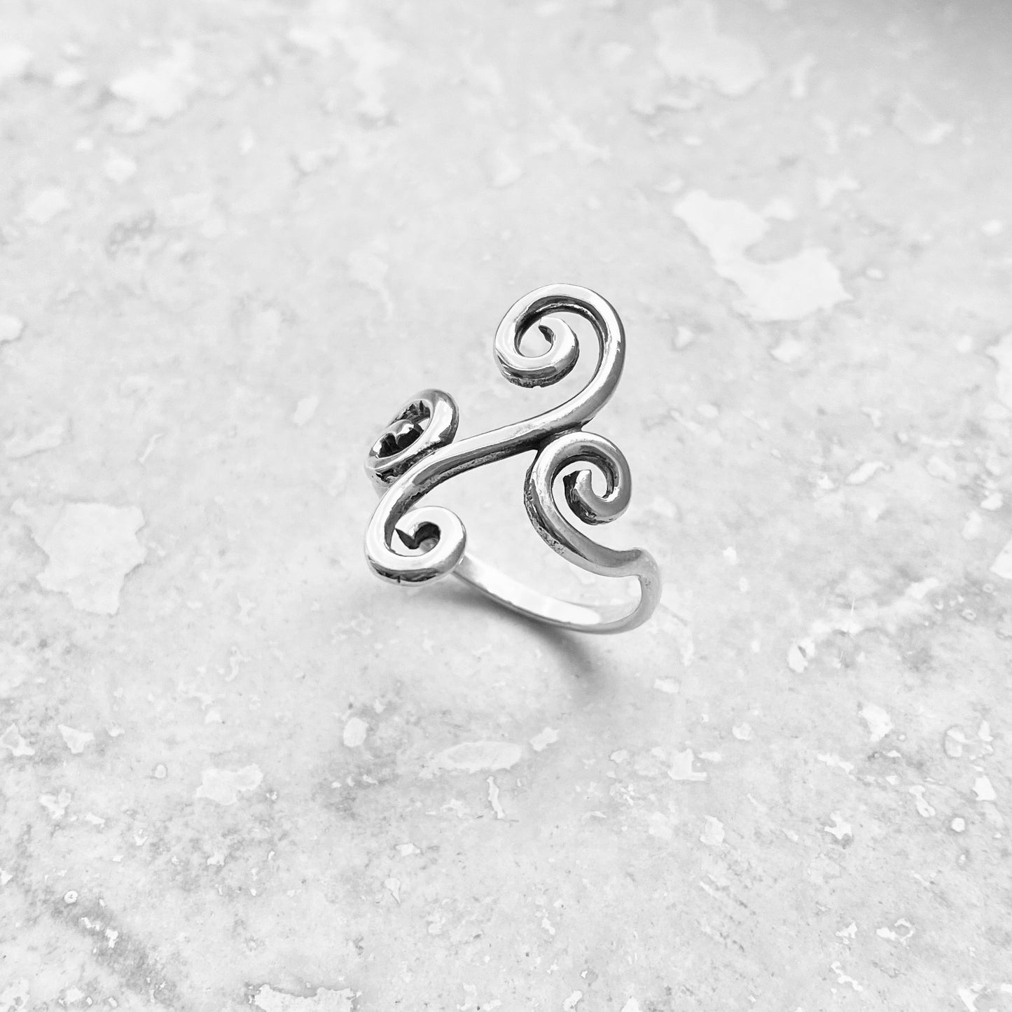 Sterling Silver Long Multiple Swirl Ring, Statement Spiral Rings, Swirls Jewelry