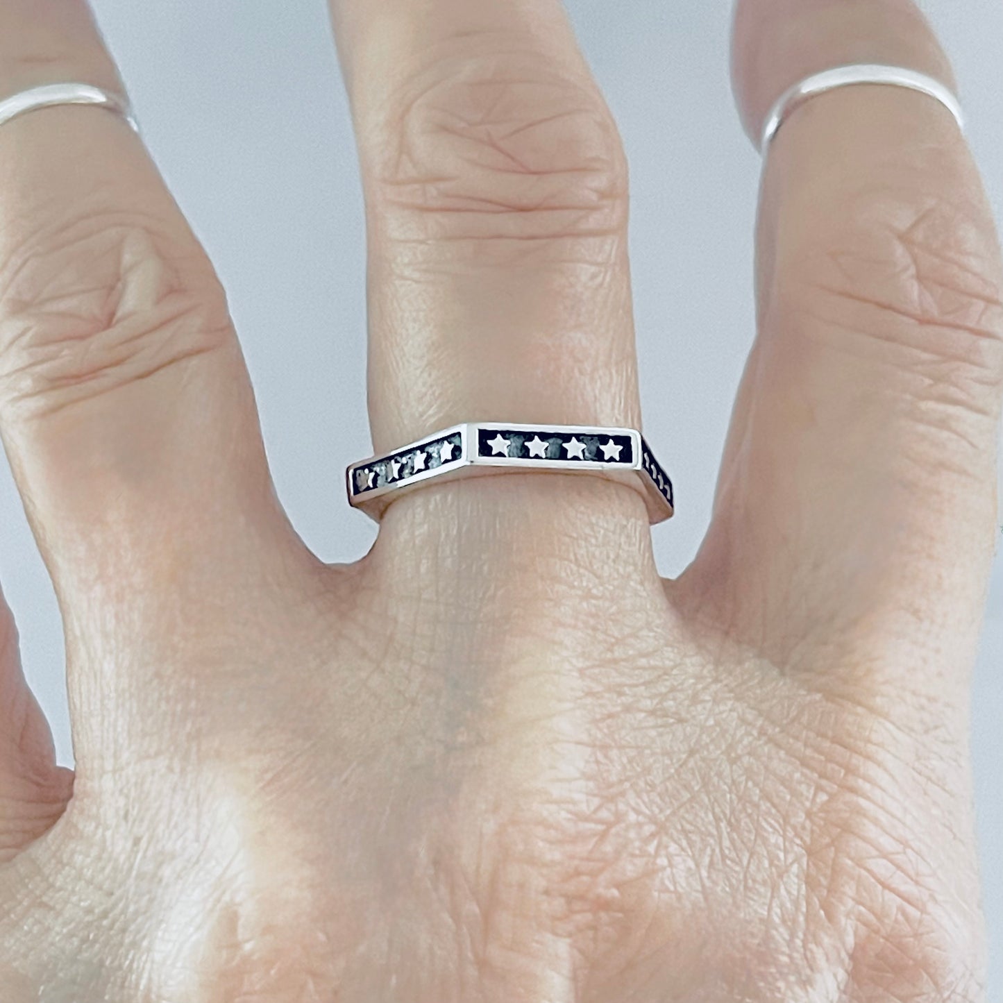 Sterling Silver Unisex Eternity Hexagon Star Ring, Wedding Band, Celestial Rings, Stackable, Stars