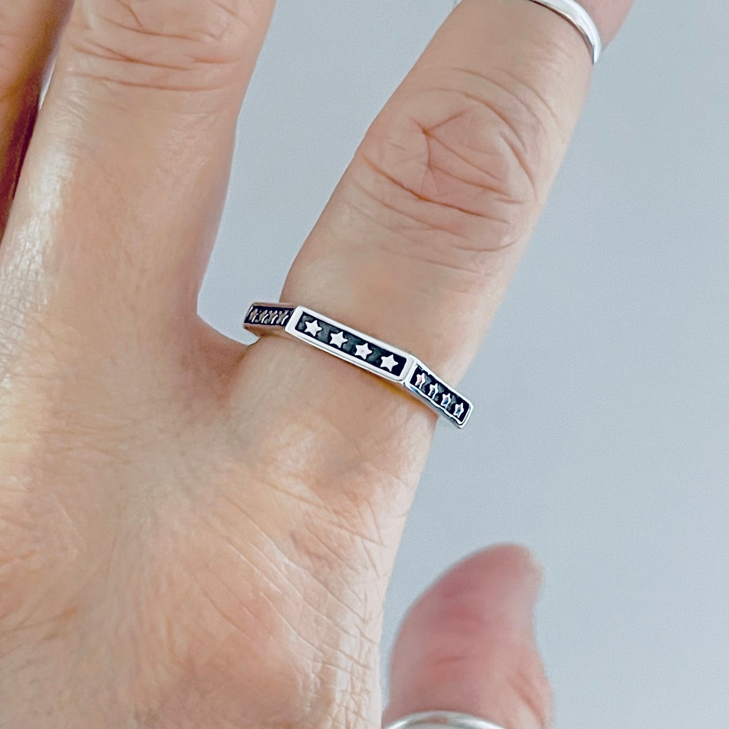 Sterling Silver Unisex Eternity Hexagon Star Ring, Wedding Band, Celestial Rings, Stackable, Stars