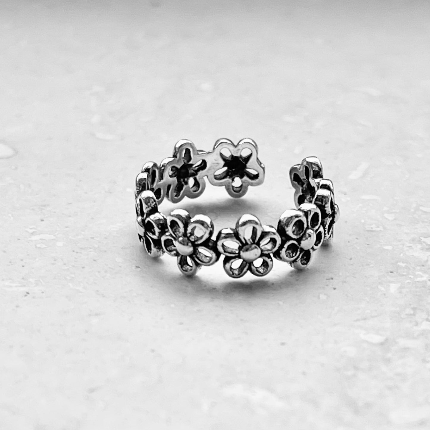 Sterling Silver Eternity Daisy Toe Ring, Silver Flower Rings, Adjustable Ring