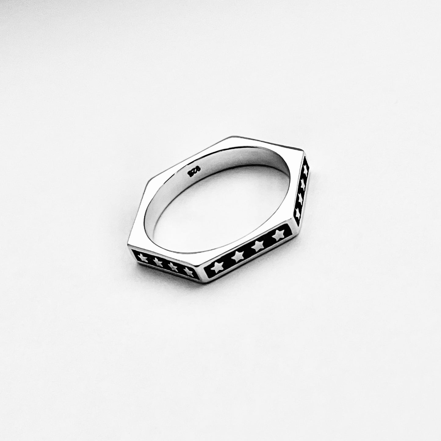 Sterling Silver Unisex Eternity Hexagon Star Ring, Wedding Band, Celestial Rings, Stackable, Stars