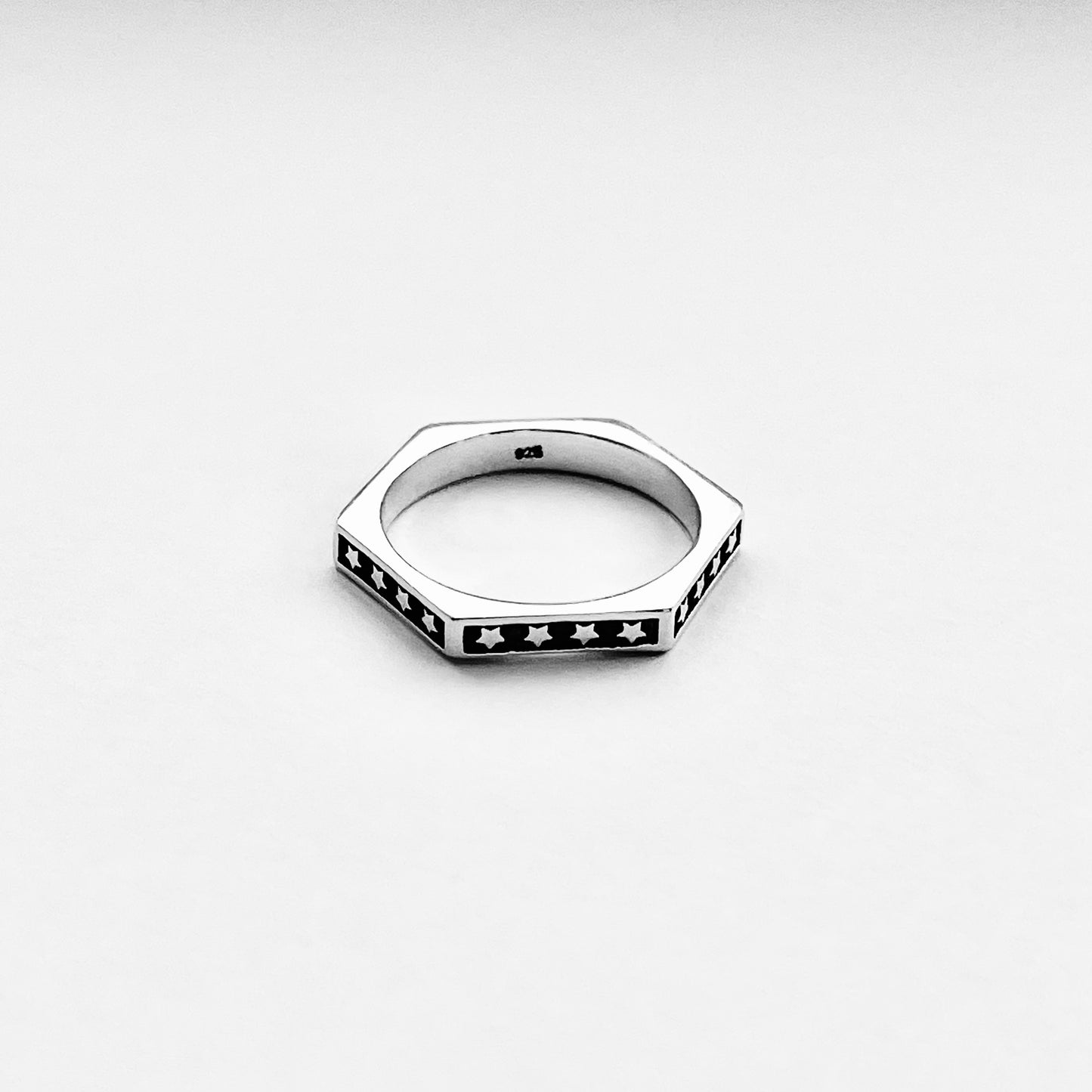 Sterling Silver Unisex Eternity Hexagon Star Ring, Wedding Band, Celestial Rings, Stackable, Stars