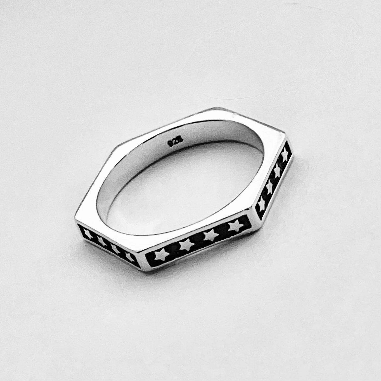 Sterling Silver Unisex Eternity Hexagon Star Ring, Wedding Band, Celestial Silver Ring, Stackable Ring