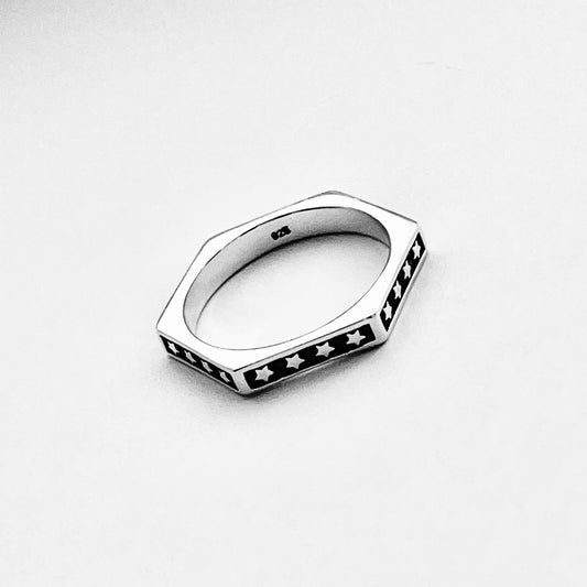 Sterling Silver Unisex Eternity Hexagon Star Ring, Wedding Band, Celestial Rings, Stackable, Stars