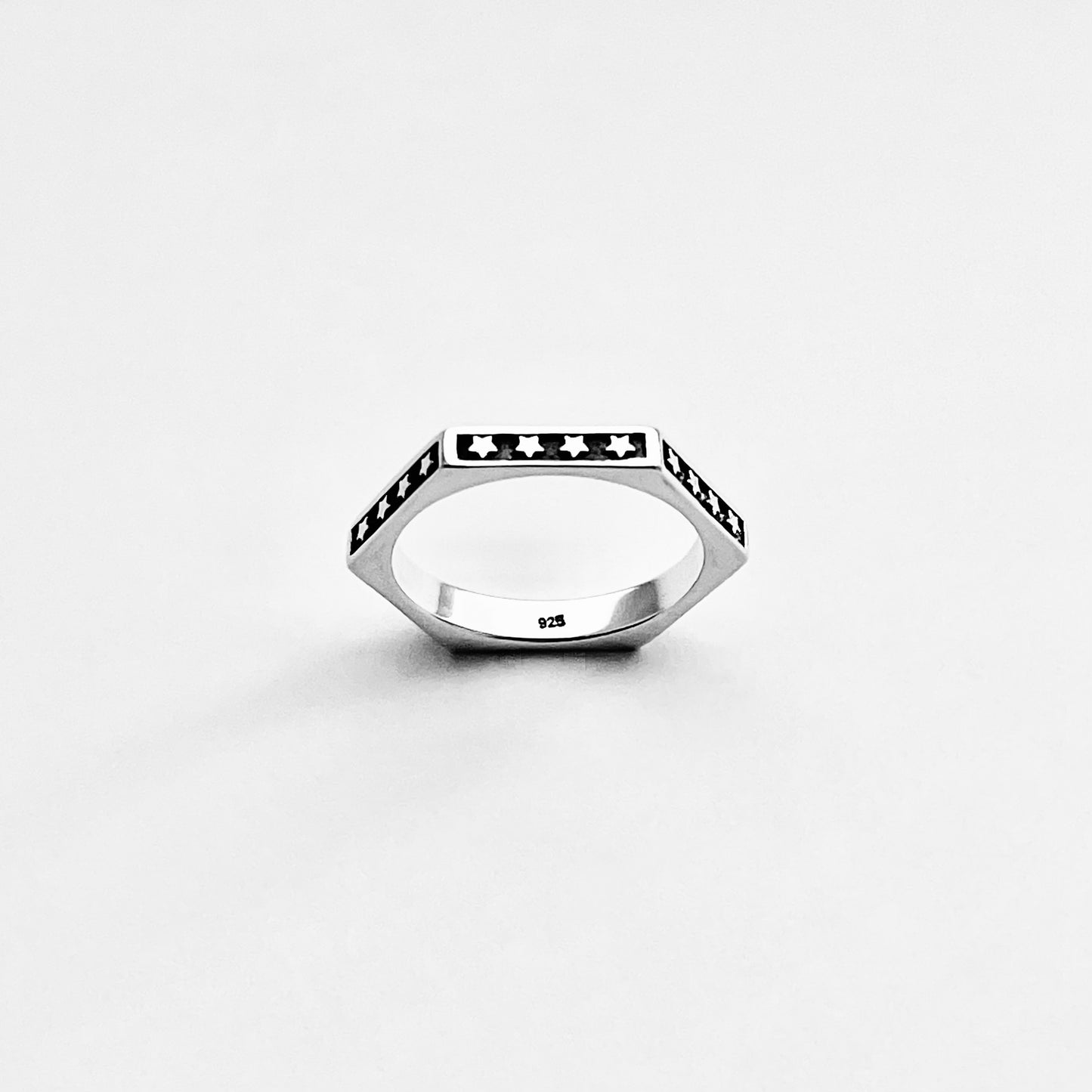 Sterling Silver Unisex Eternity Hexagon Star Ring, Wedding Band, Celestial Rings, Stackable, Stars