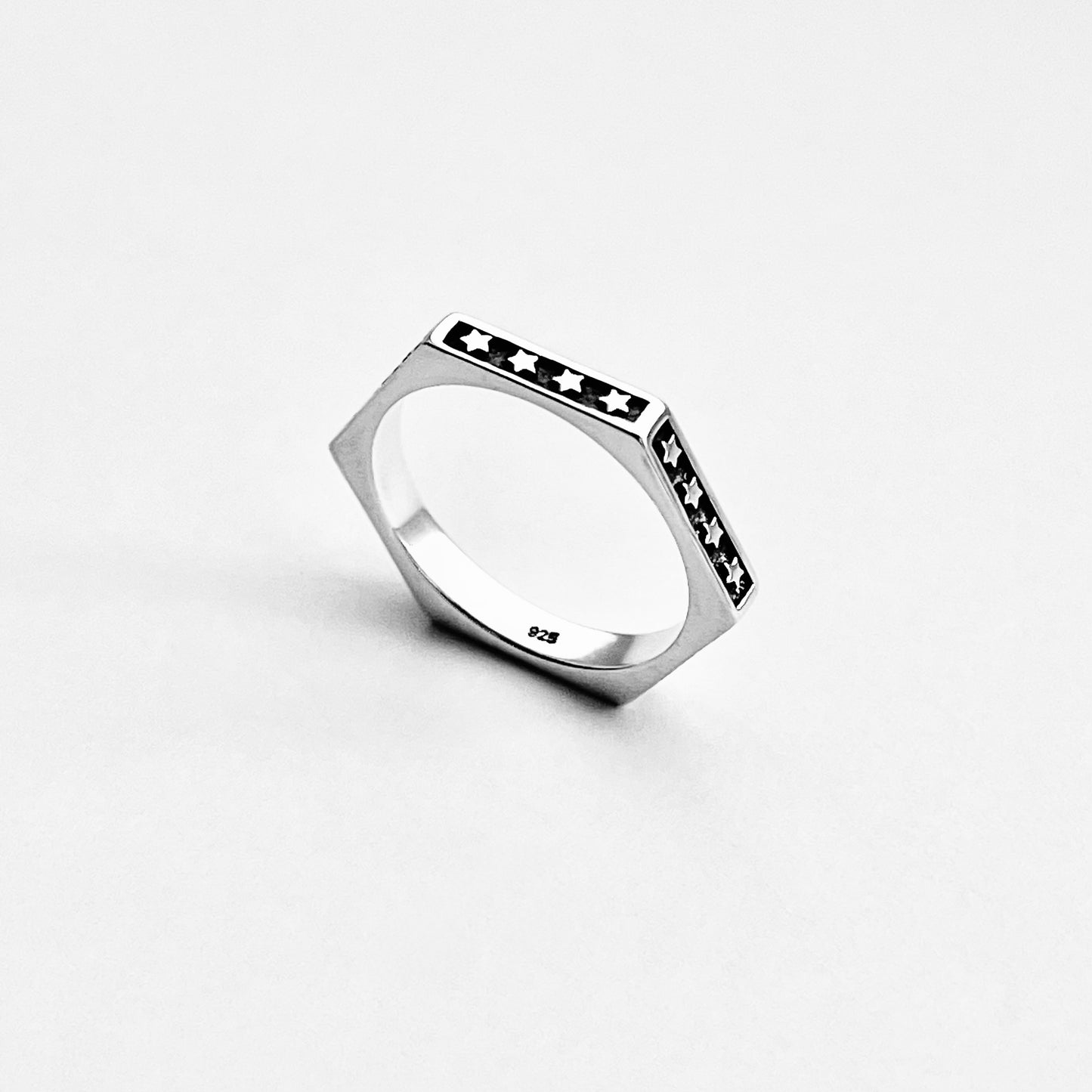 Sterling Silver Unisex Eternity Hexagon Star Ring, Wedding Band, Celestial Rings, Stackable, Stars