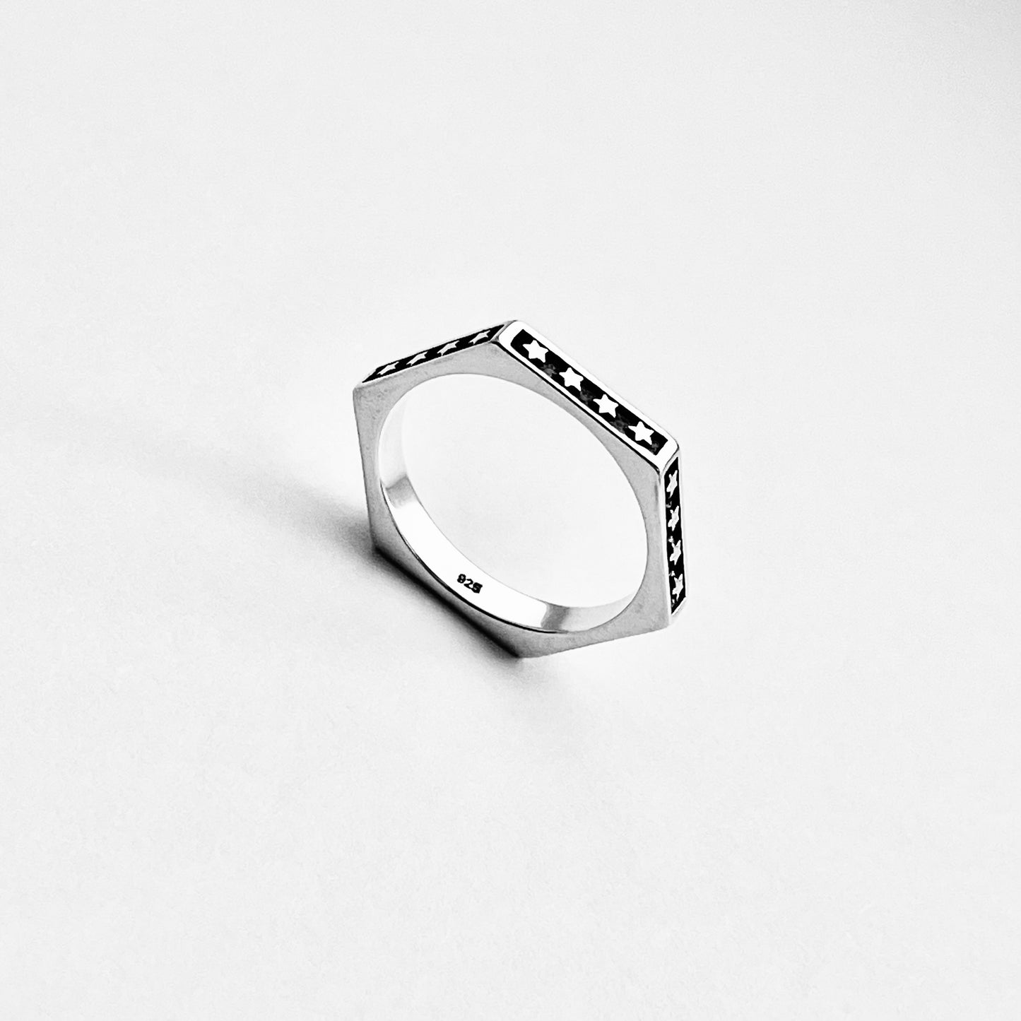 Sterling Silver Unisex Eternity Hexagon Star Ring, Wedding Band, Celestial Rings, Stackable, Stars