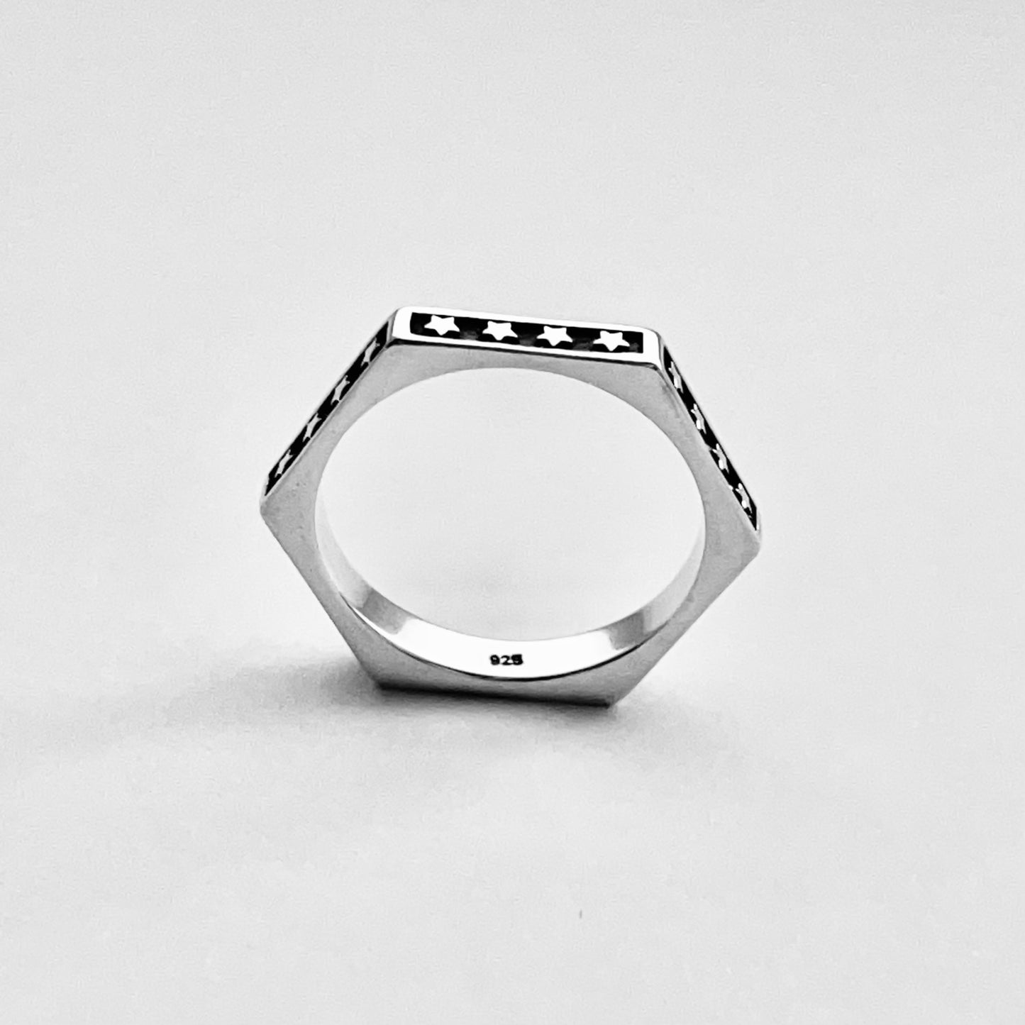 Sterling Silver Unisex Eternity Hexagon Star Ring, Wedding Band, Celestial Silver Ring, Stackable Ring