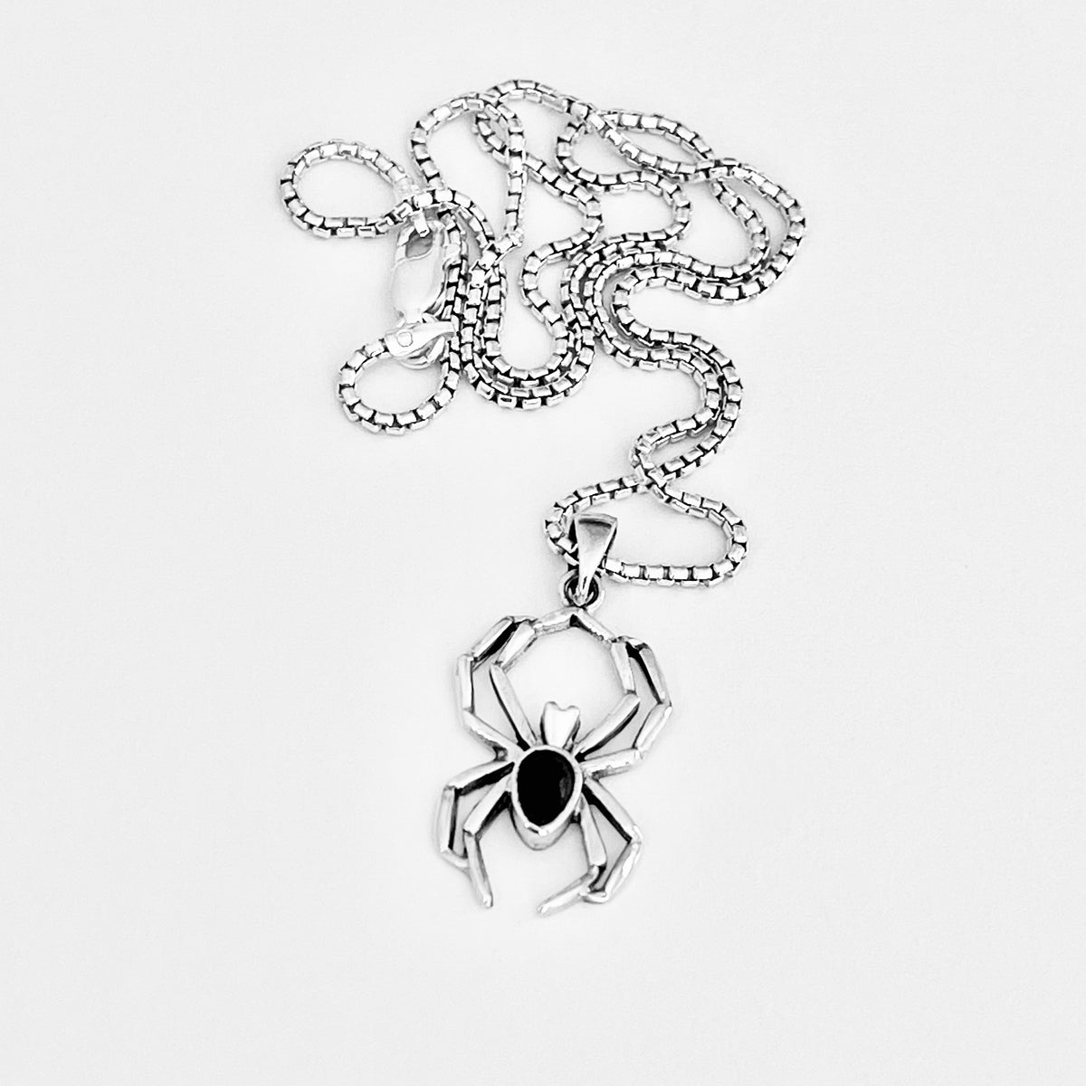 925 Sterling Silver Spider with Black Onyx Necklace | Insect Bug Spiderweb Pendant Chain