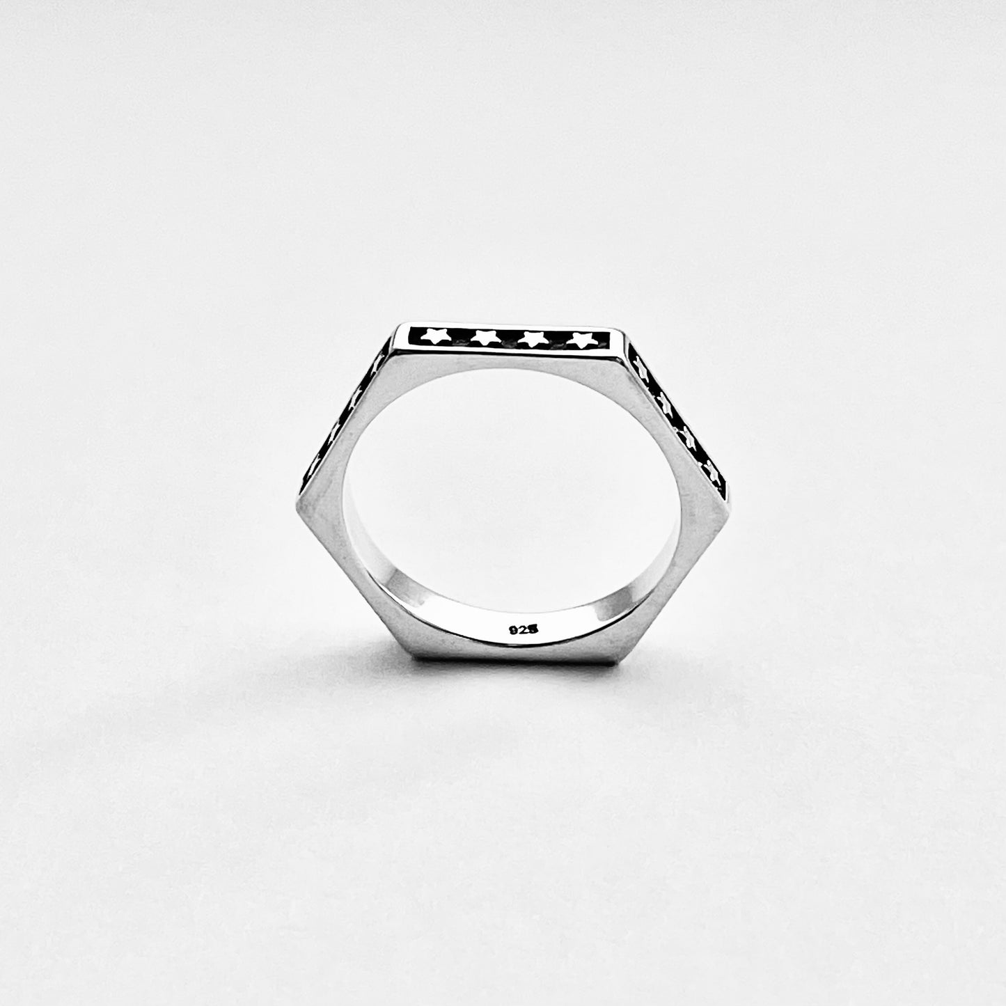 Sterling Silver Unisex Eternity Hexagon Star Ring, Wedding Band, Celestial Rings, Stackable, Stars