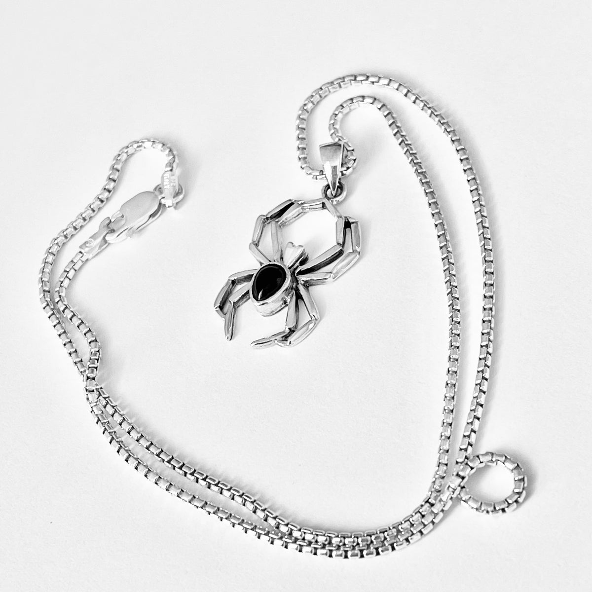 925 Sterling Silver Spider with Black Onyx Necklace | Insect Bug Spiderweb Pendant Chain