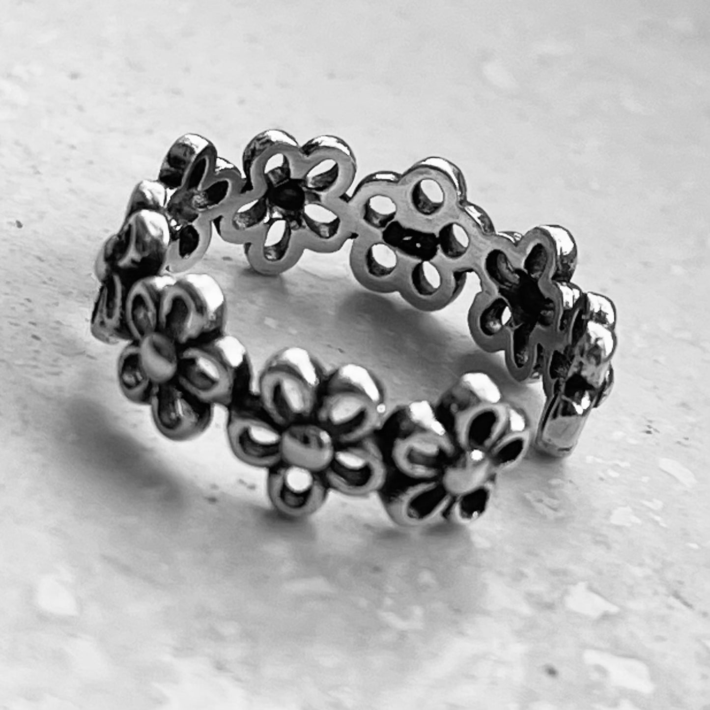 Sterling Silver Eternity Daisy Toe Ring, Silver Flower Rings, Adjustable Ring