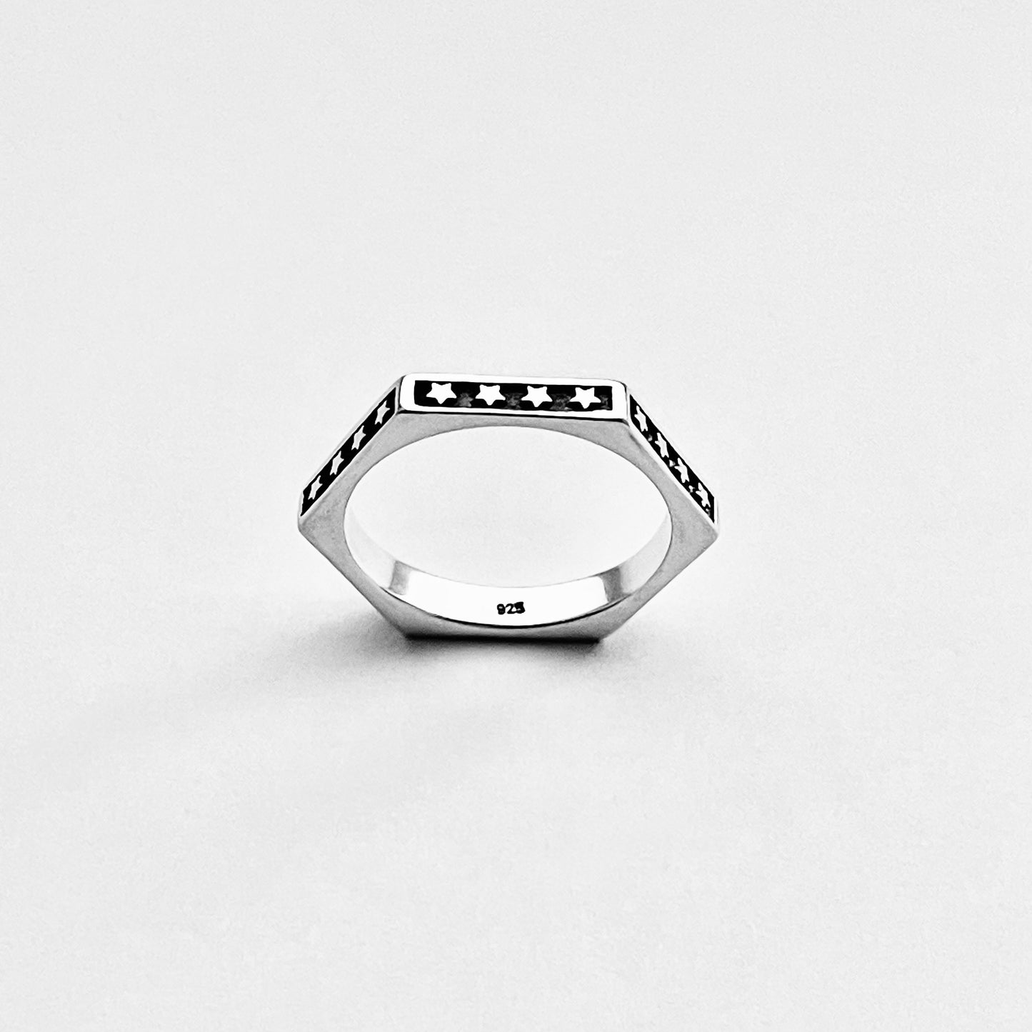 Sterling Silver Unisex Eternity Hexagon Star Ring, Wedding Band, Celestial Rings, Stackable, Stars