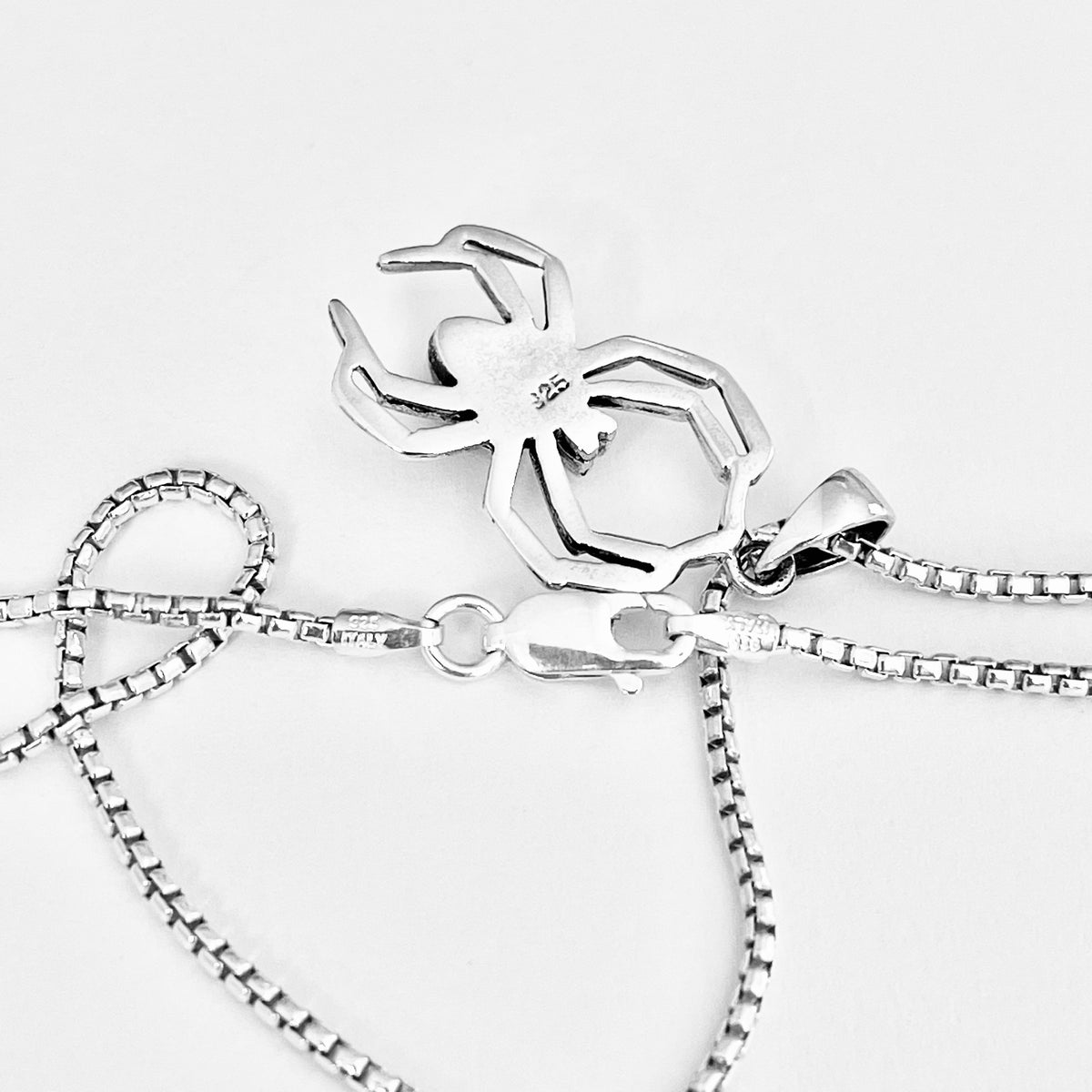 925 Sterling Silver Spider with Black Onyx Necklace | Insect Bug Spiderweb Pendant Chain